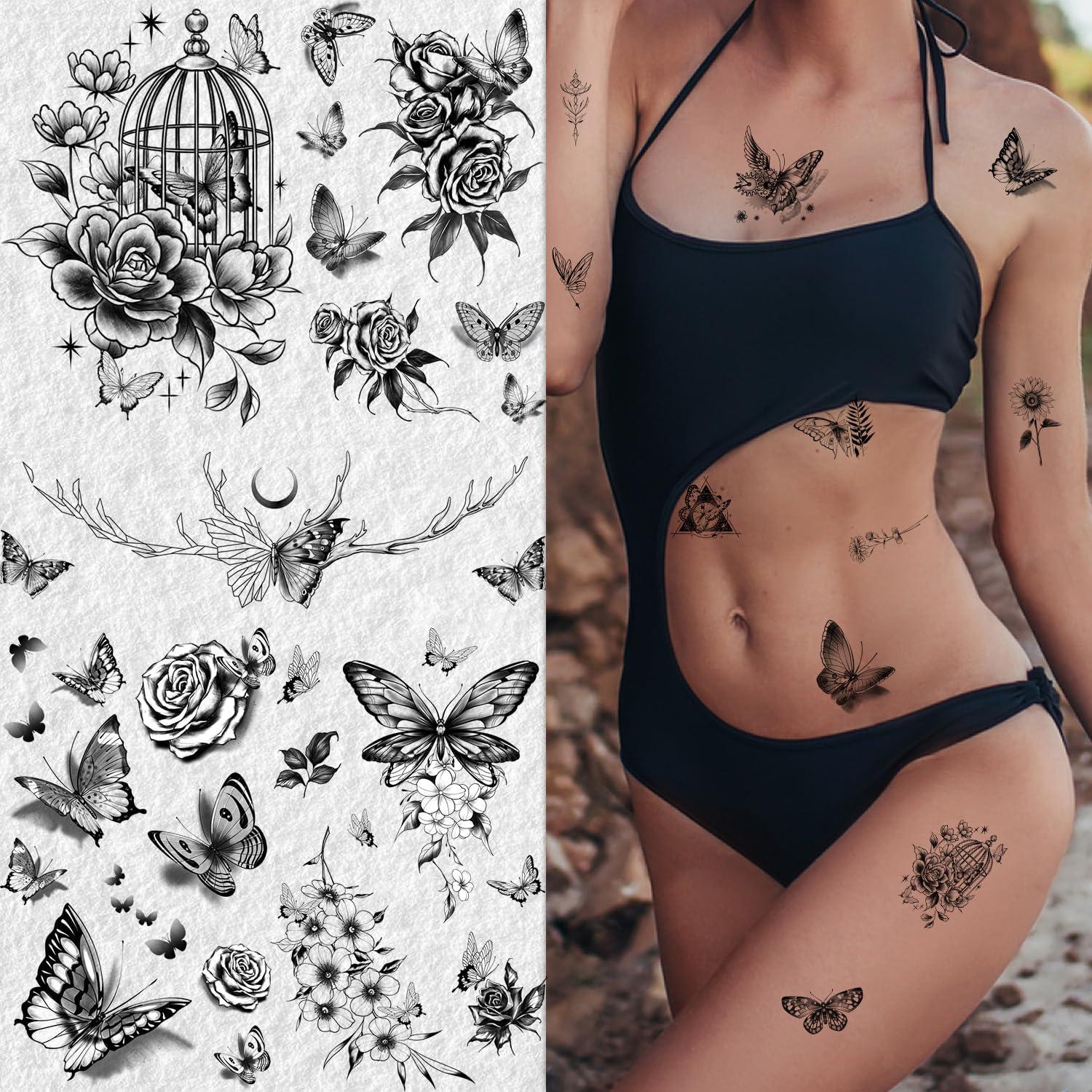 Tatuajes Temporales Cerlaza Mariposa Negra 20 Hojas 120 Diseños