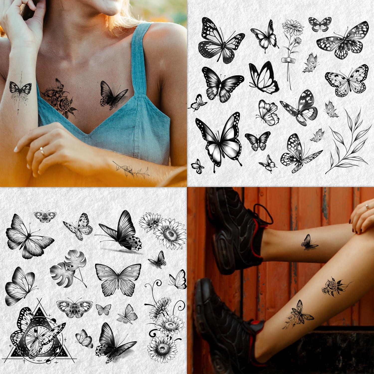 Tatuajes Temporales Cerlaza Mariposa Negra 20 Hojas 120 Diseños