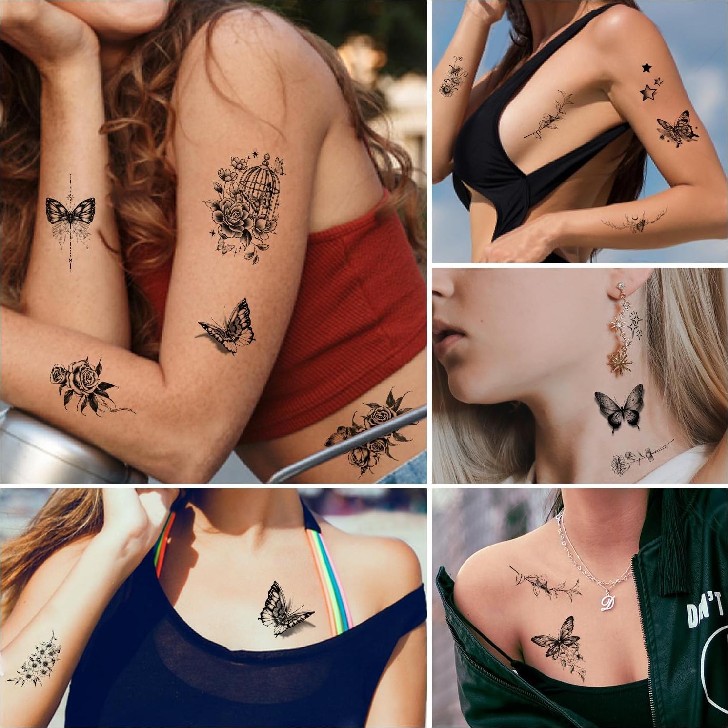 Tatuajes Temporales Cerlaza Mariposa Negra 20 Hojas 120 Diseños