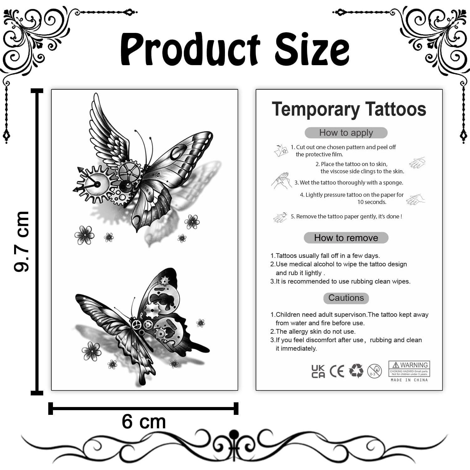Tatuajes Temporales Cerlaza Mariposa Negra 20 Hojas 120 Diseños