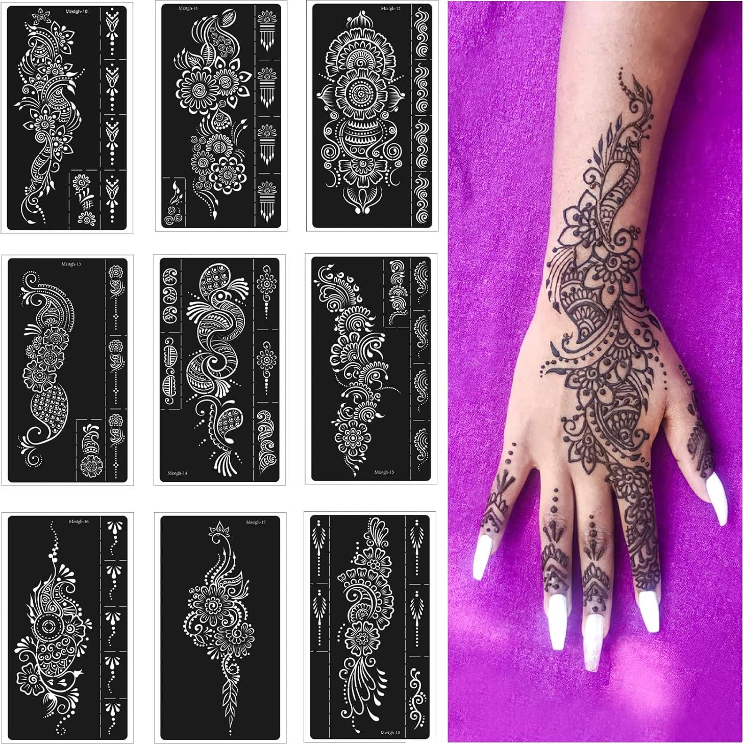 Kit de Plantillas de Tatuaje de Henna Mzstgh - 9 Diseños Reutilizables