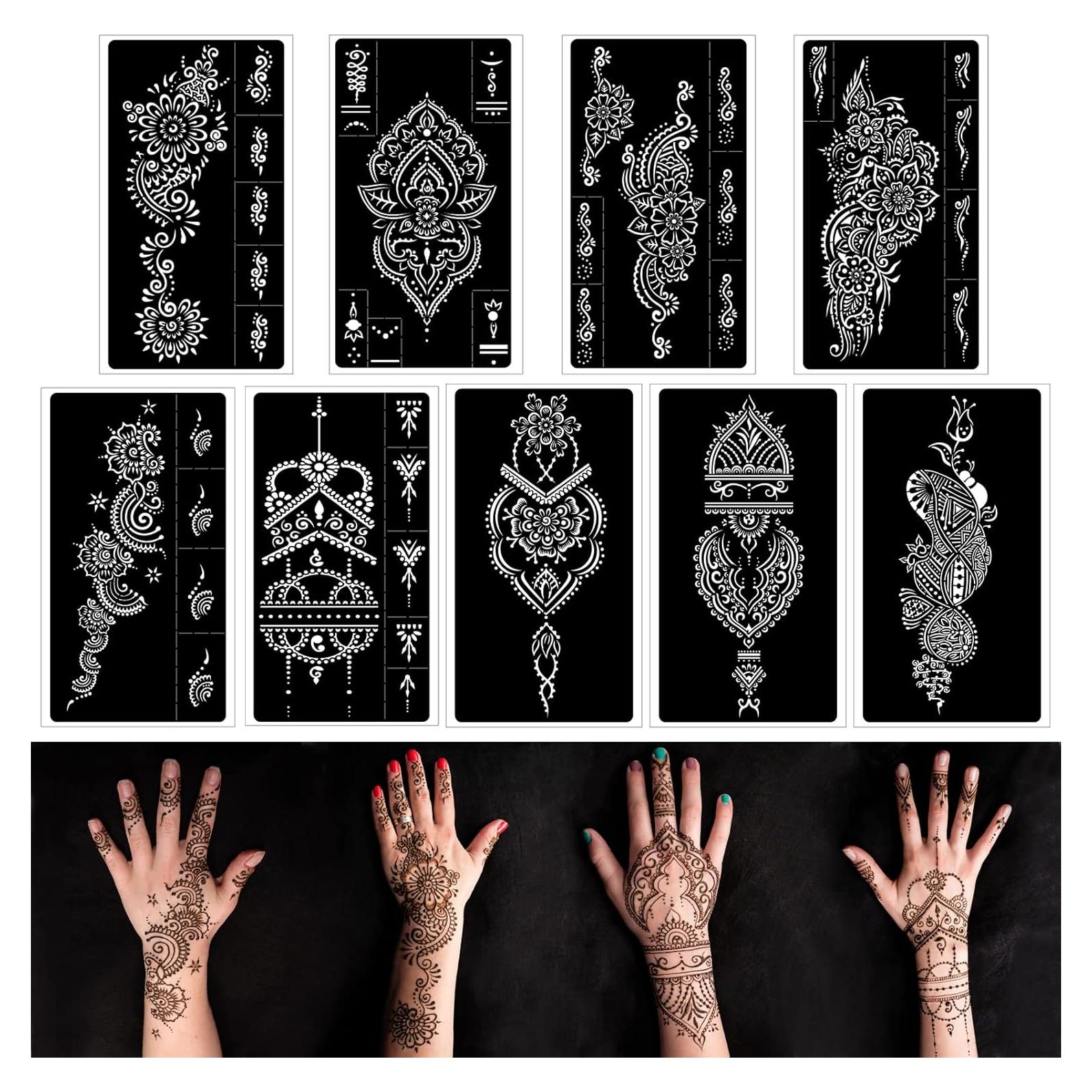Kit de Plantillas de Tatuaje de Henna Mzstgh - 9 Diseños Reutilizables