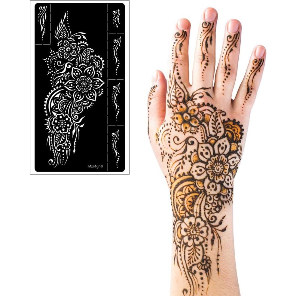 Kit de Plantillas de Tatuaje de Henna Mzstgh - 9 Diseños Reutilizables