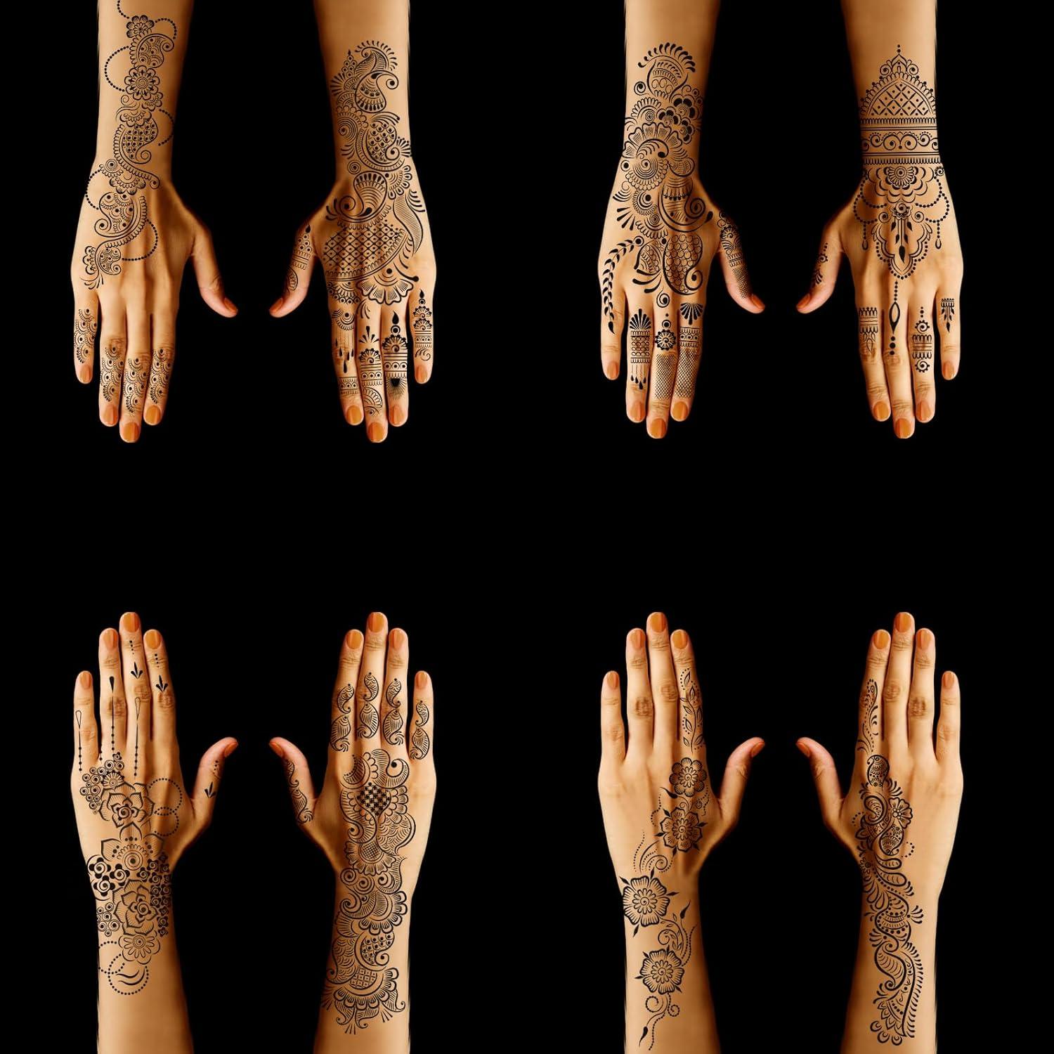 Kit de Plantillas de Tatuajes Temporales de Henna Mzstgh - 9 Hojas