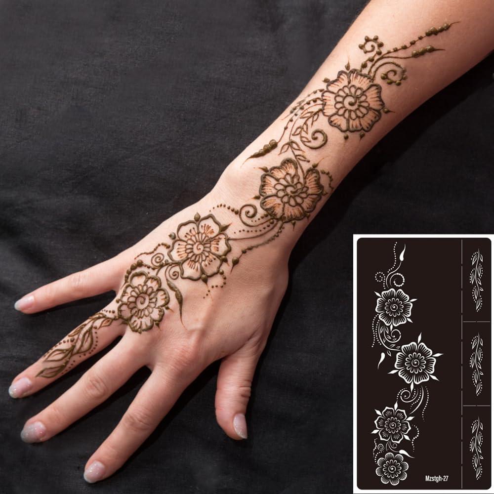Kit de Plantillas de Tatuajes Temporales de Henna Mzstgh - 9 Hojas