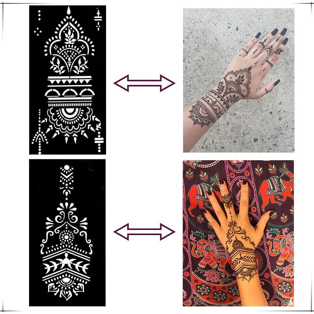 Kit de Plantillas de Tatuaje de Henna QSTOHENA - 12 Hojas Reutilizables