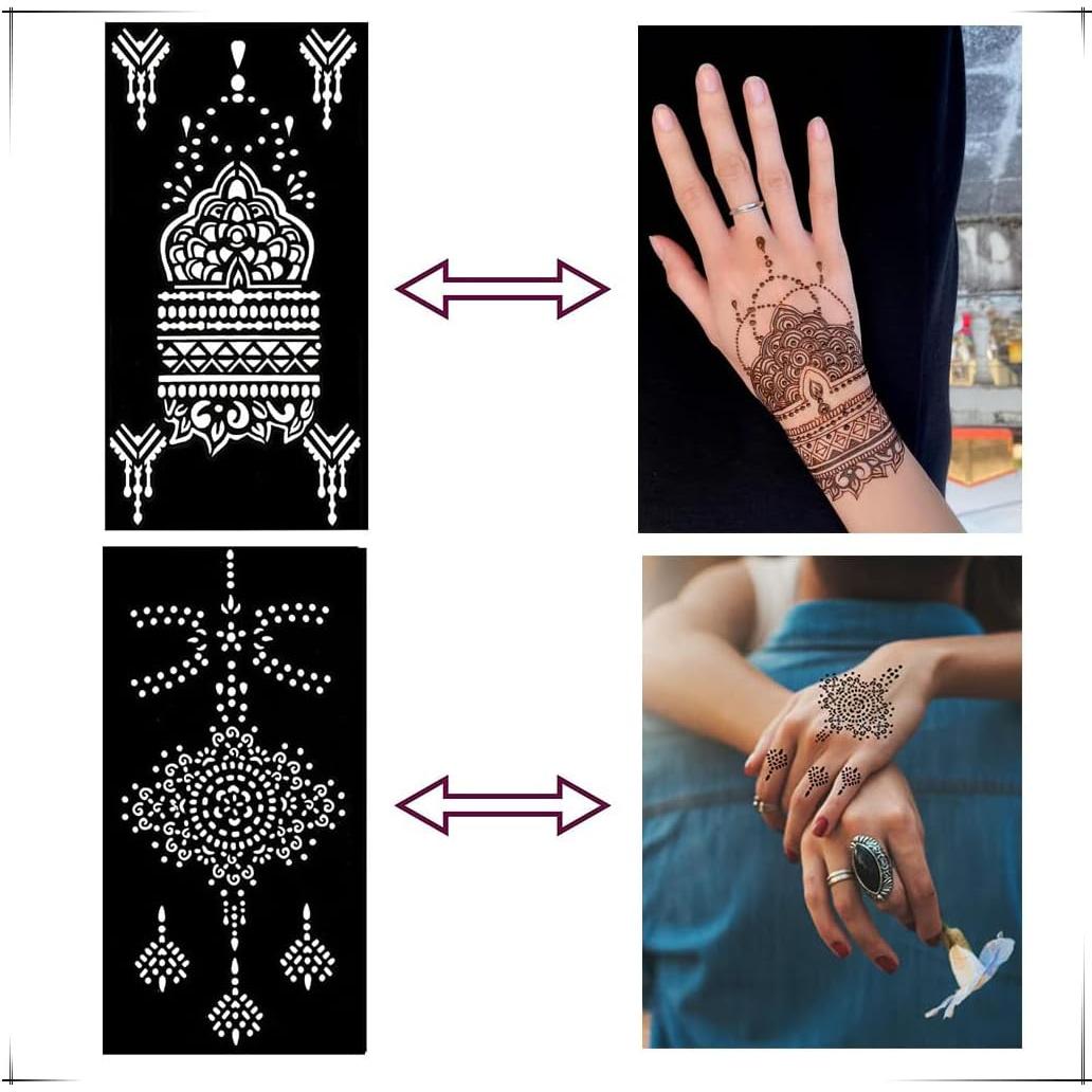 Kit de Plantillas de Tatuaje de Henna QSTOHENA - 12 Hojas Reutilizables