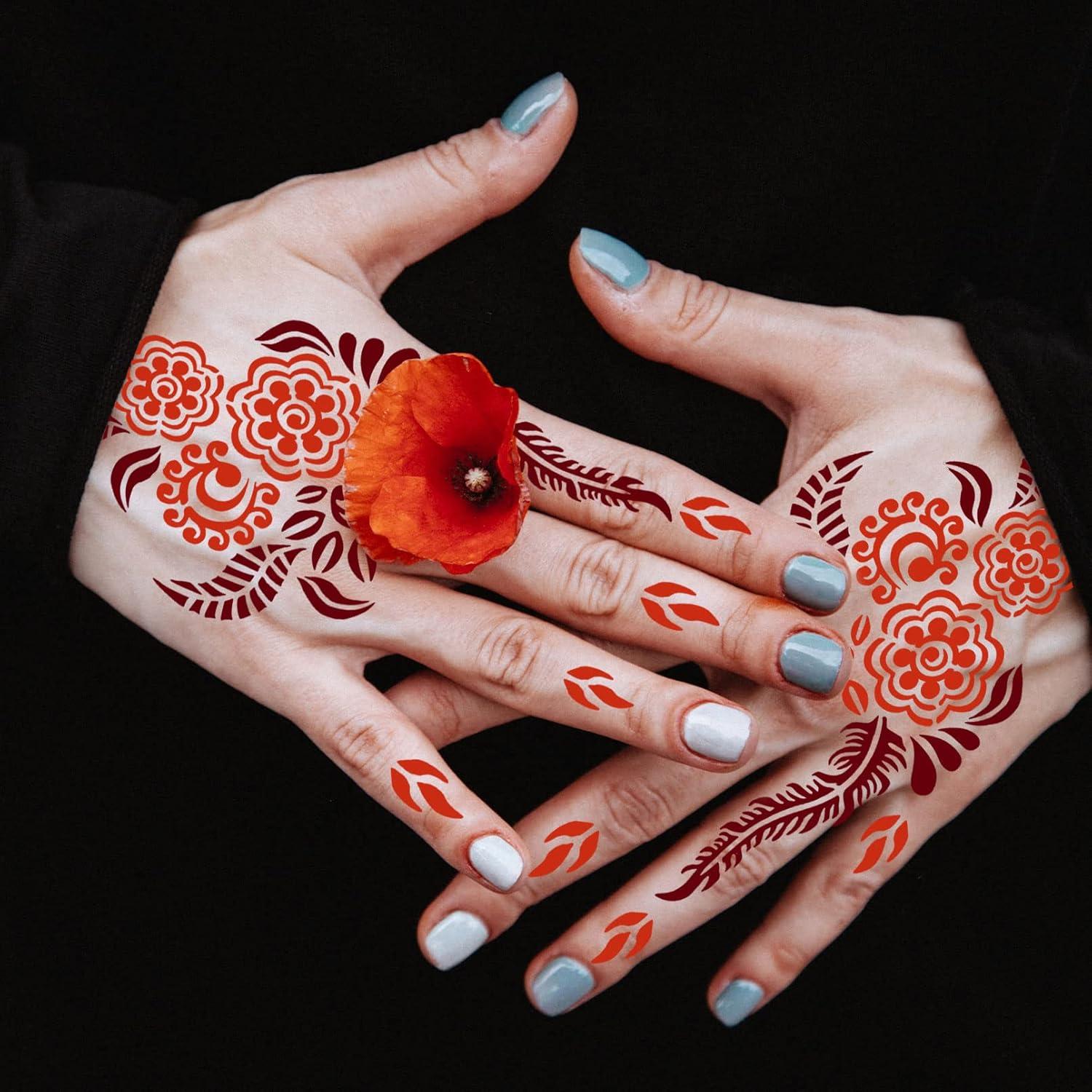 Kit de Plantillas de Tatuaje de Henna 16 Hojas Reutilizables