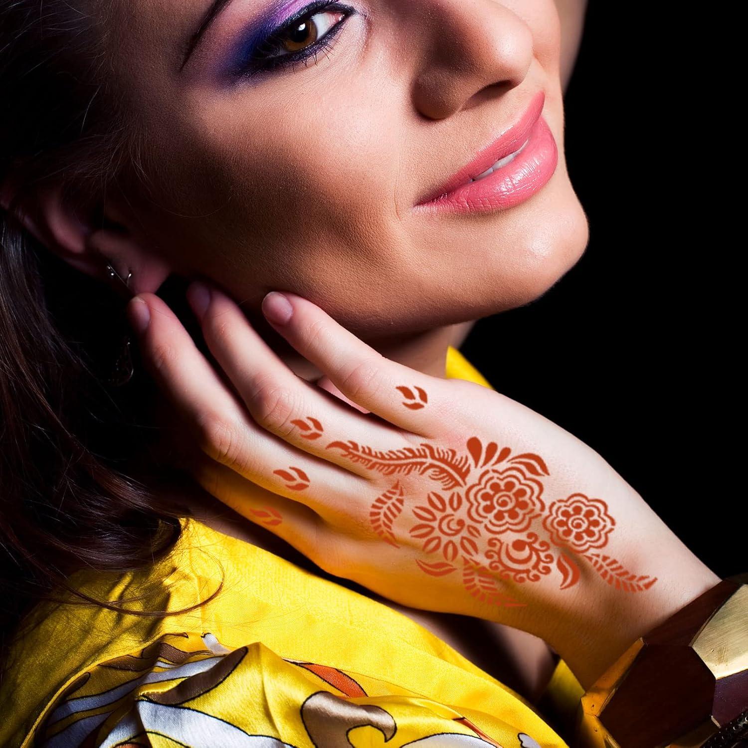 Kit de Plantillas de Tatuaje de Henna 16 Hojas Reutilizables