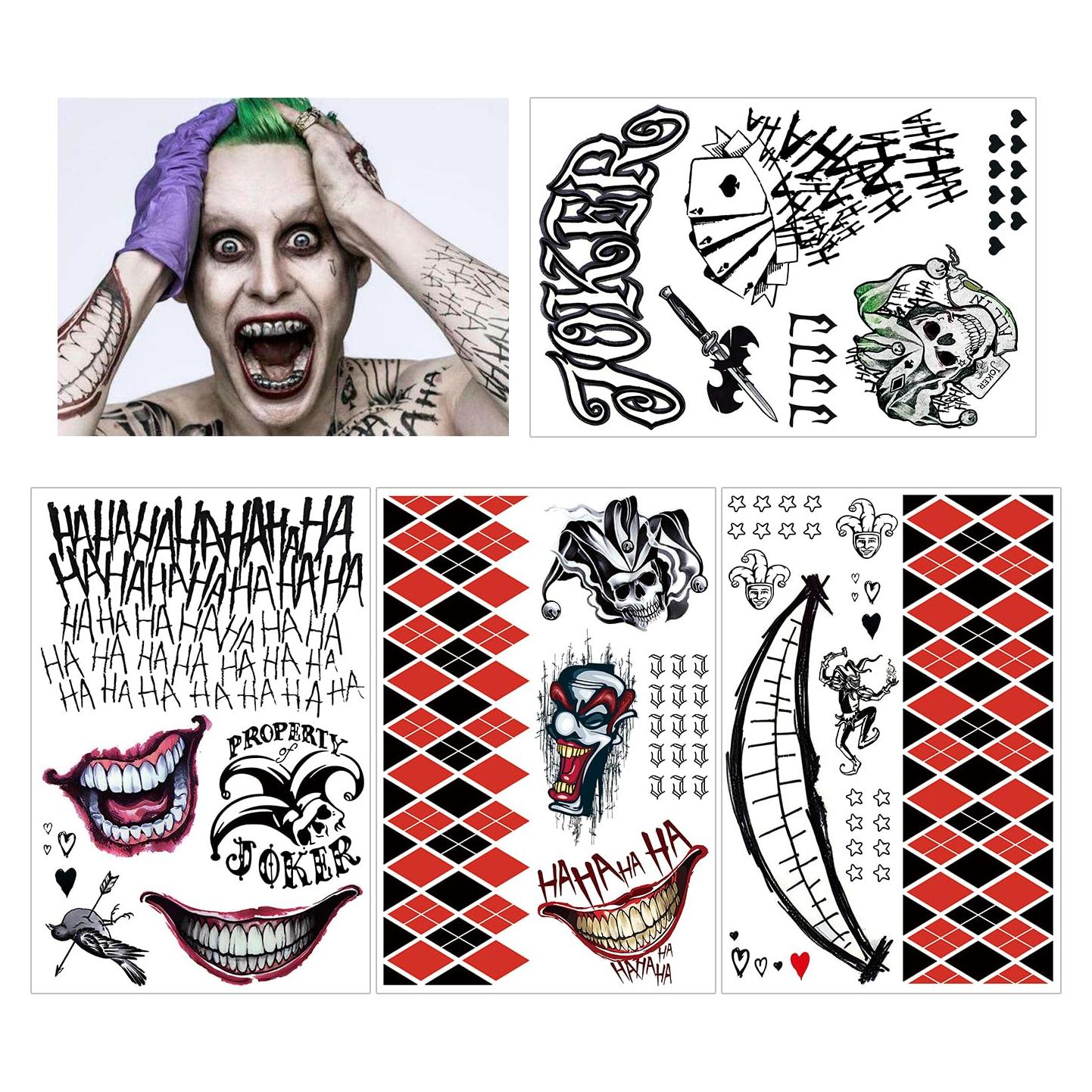 Tatuajes Temporales Joker Escuadrón Suicida - 4 Hojas 30x20cm