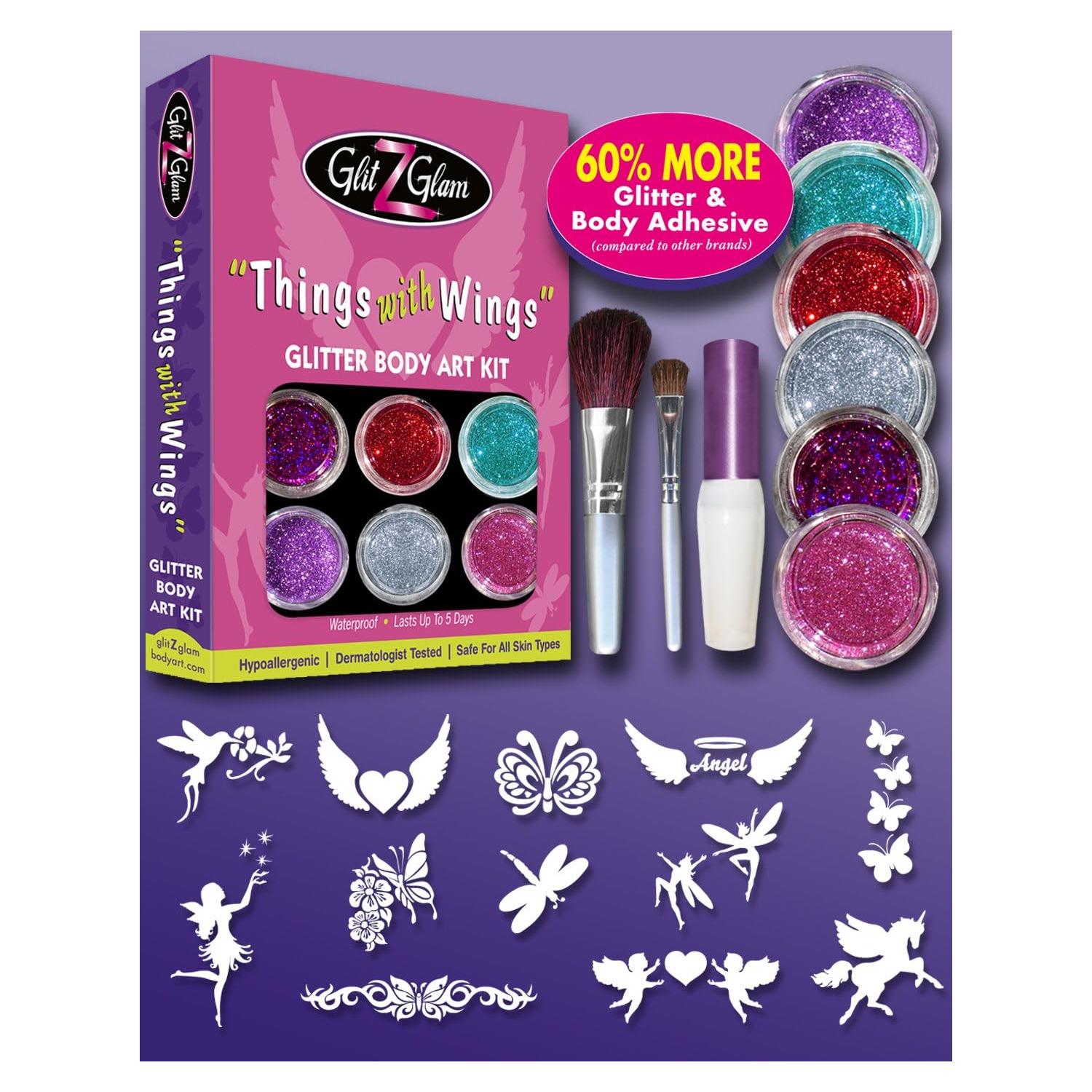 Kit de Tatuajes Temporales GlitZGlam - 6 Brillos Grandes y 12 Plantillas