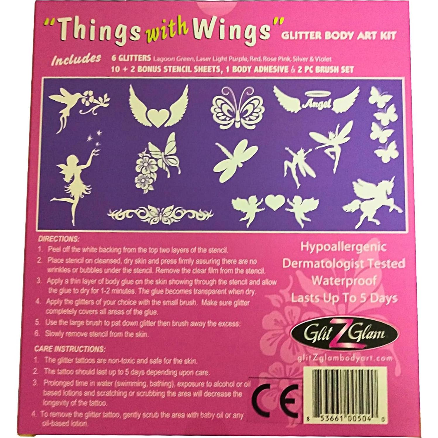 Kit de Tatuajes Temporales GlitZGlam - 6 Brillos Grandes y 12 Plantillas