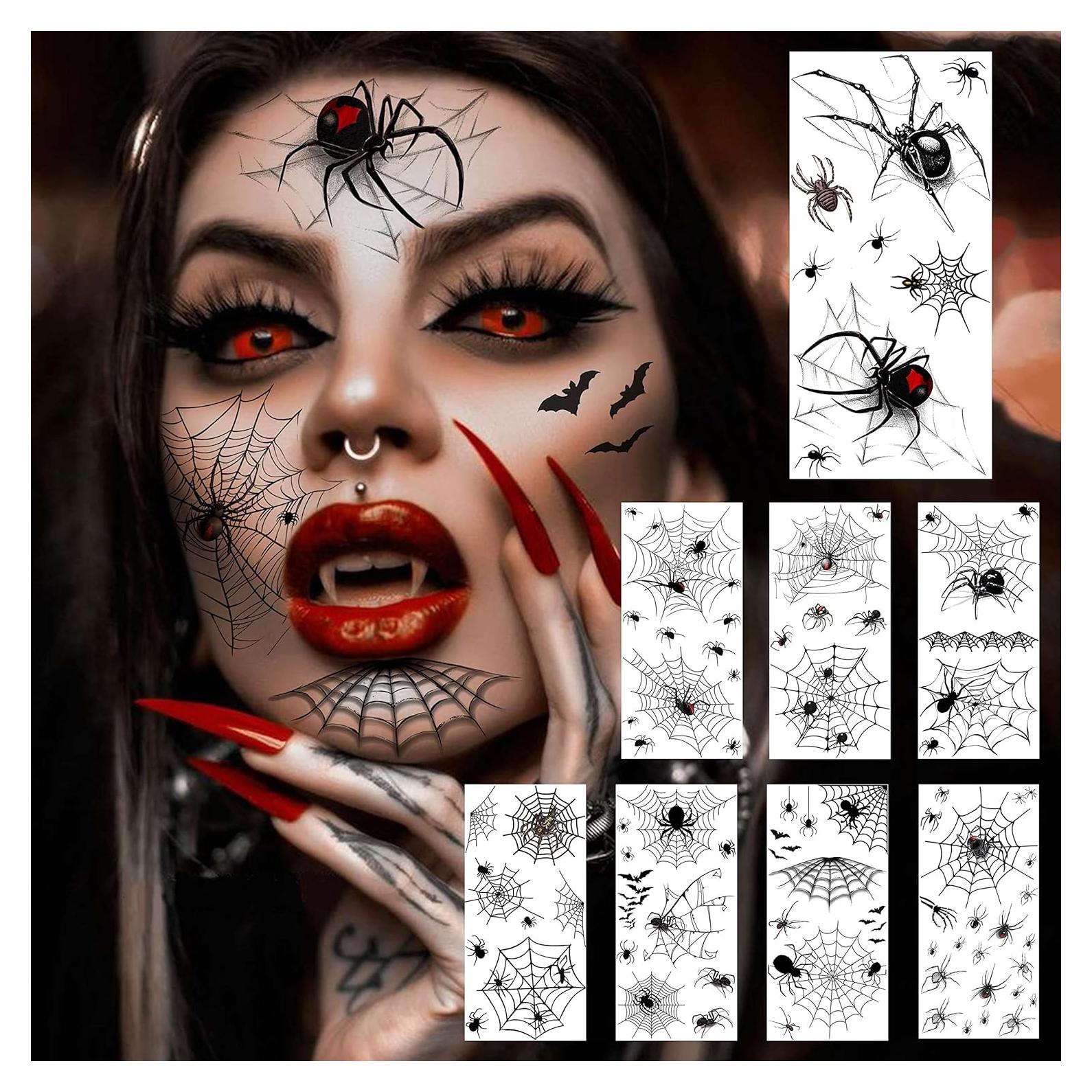 Tatuajes Temporales Halloween COKTAK 8 Hojas 3D Araña Realista