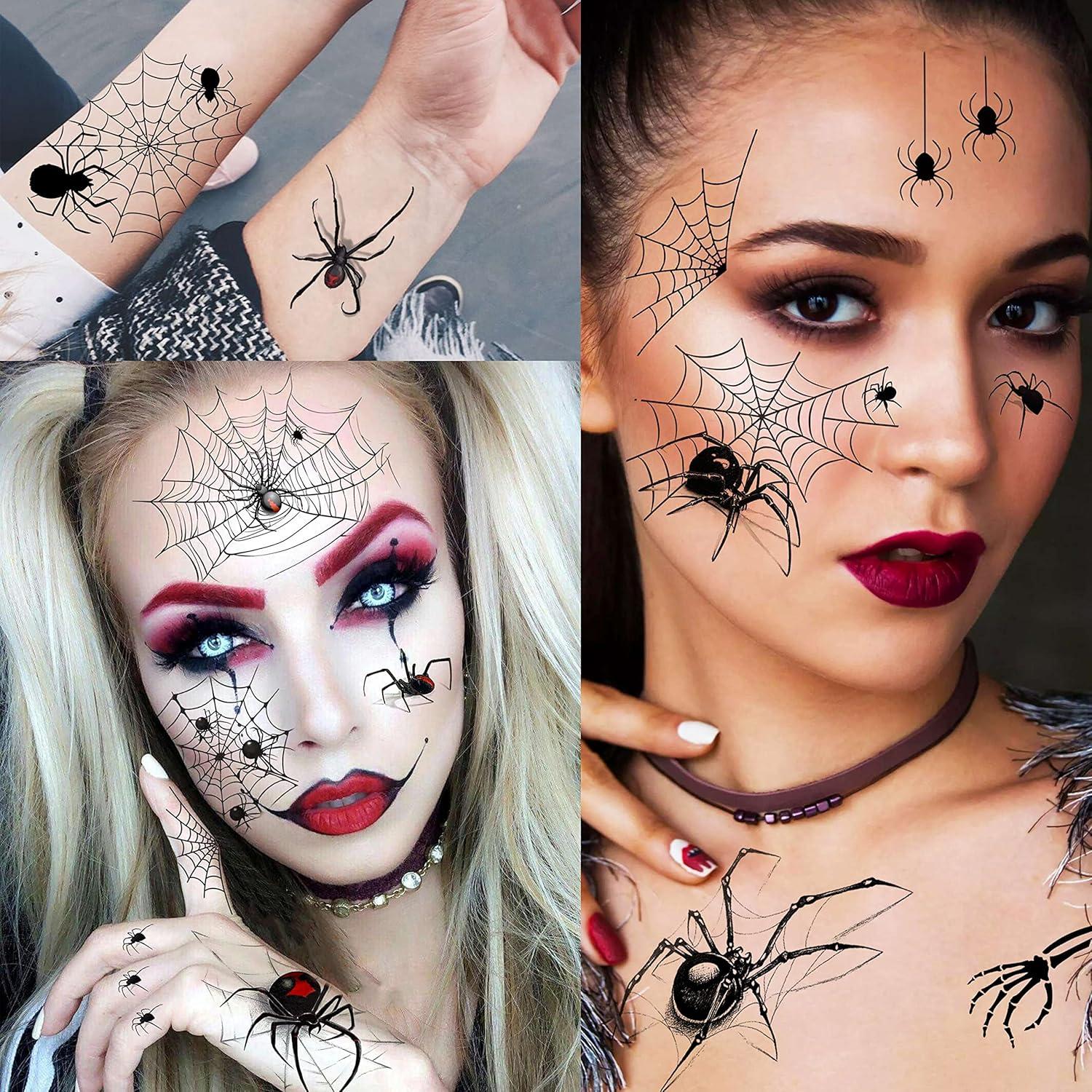 Tatuajes Temporales Halloween COKTAK 8 Hojas 3D Araña Realista