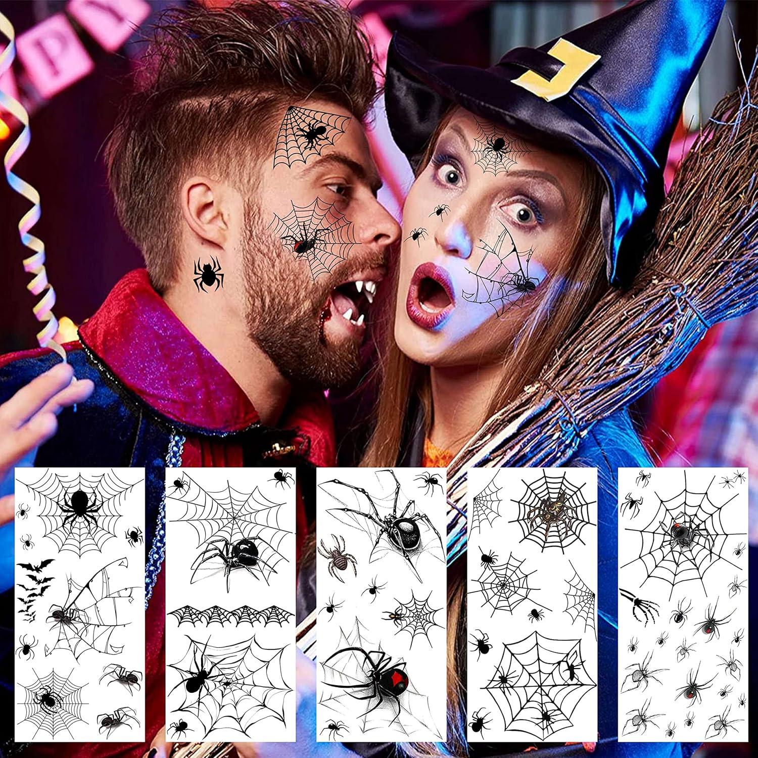 Tatuajes Temporales Halloween COKTAK 8 Hojas 3D Araña Realista