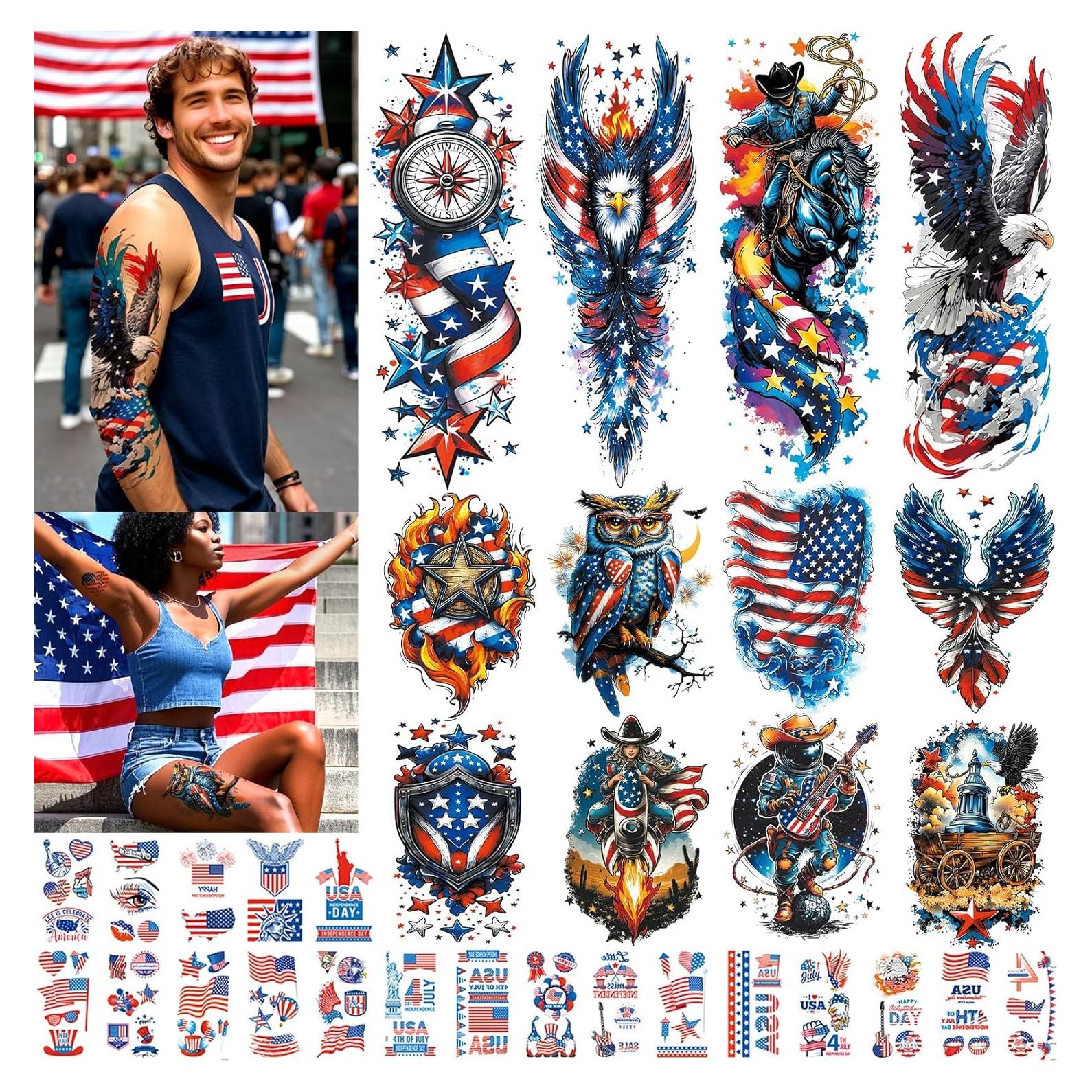 Tatuajes Temporales Patrióticos VERKSTAD - 32 Hojas Impermeables