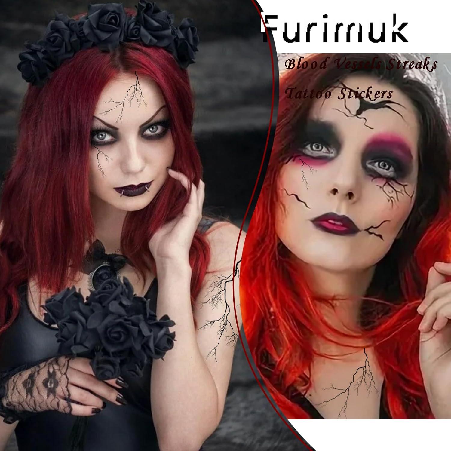 Tatuajes Temporales de Venas Sanguíneas Furimuk - 6 Hojas Halloween