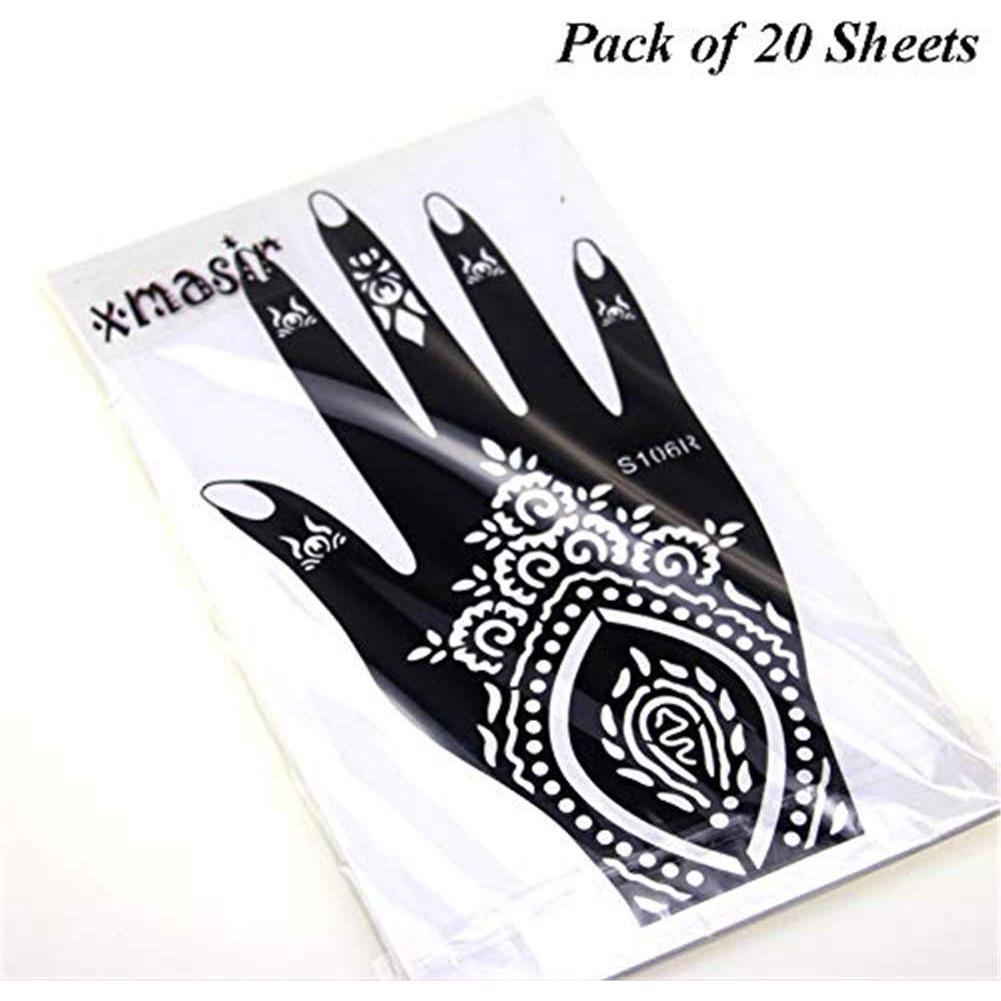 Kit de Plantillas de Tatuaje de Henna Xmasir - 20 Hojas PVC