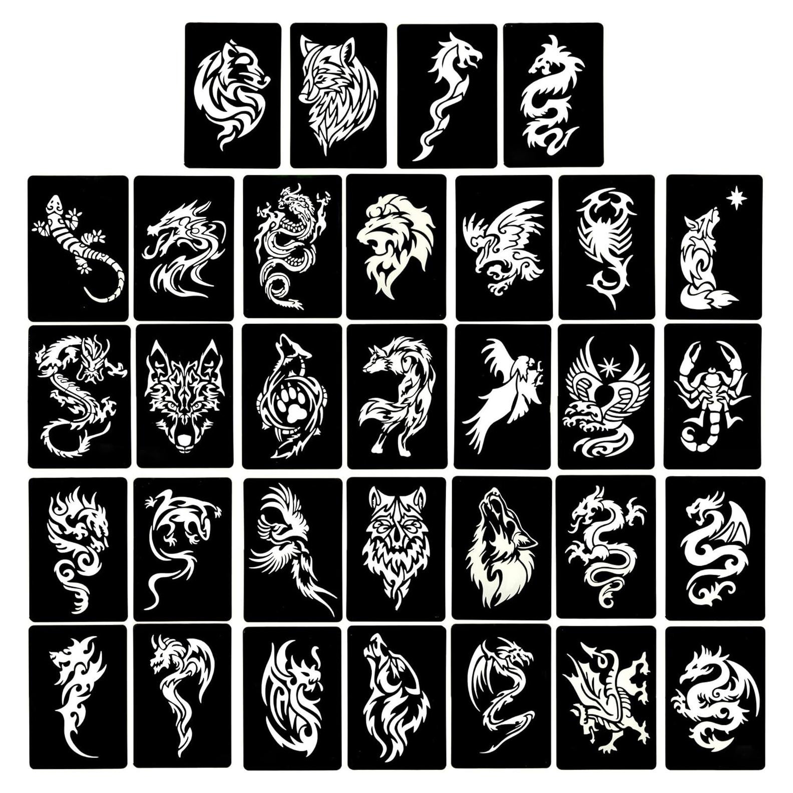 4 Plantillas de Tatuajes Temporales KOTBS A4 - 32 Patrones Animales