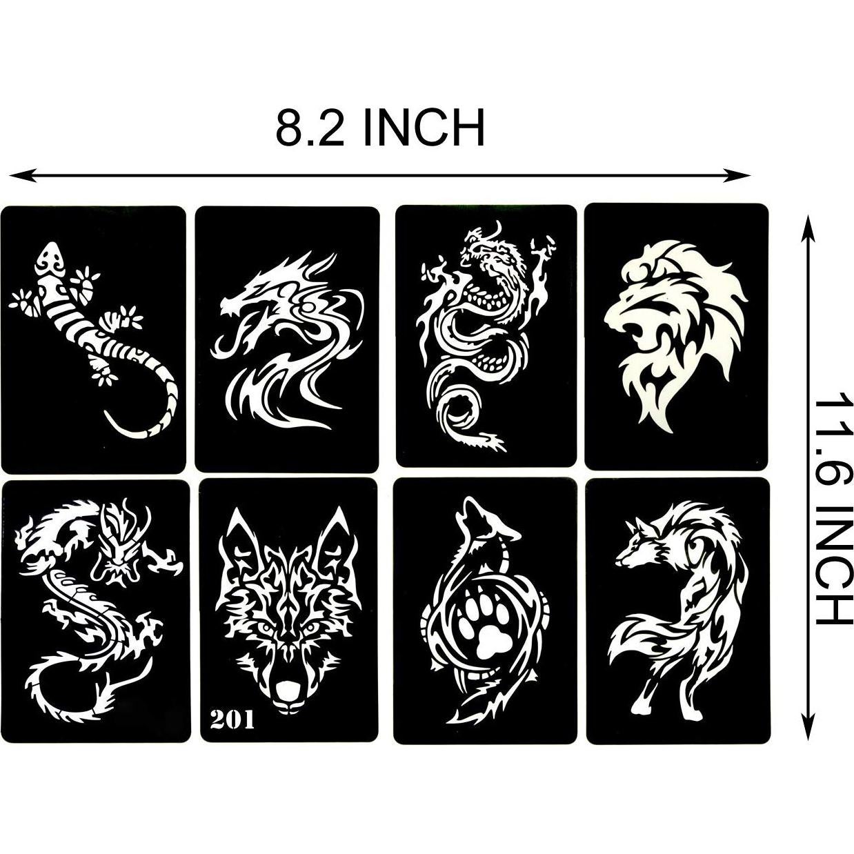 4 Plantillas de Tatuajes Temporales KOTBS A4 - 32 Patrones Animales