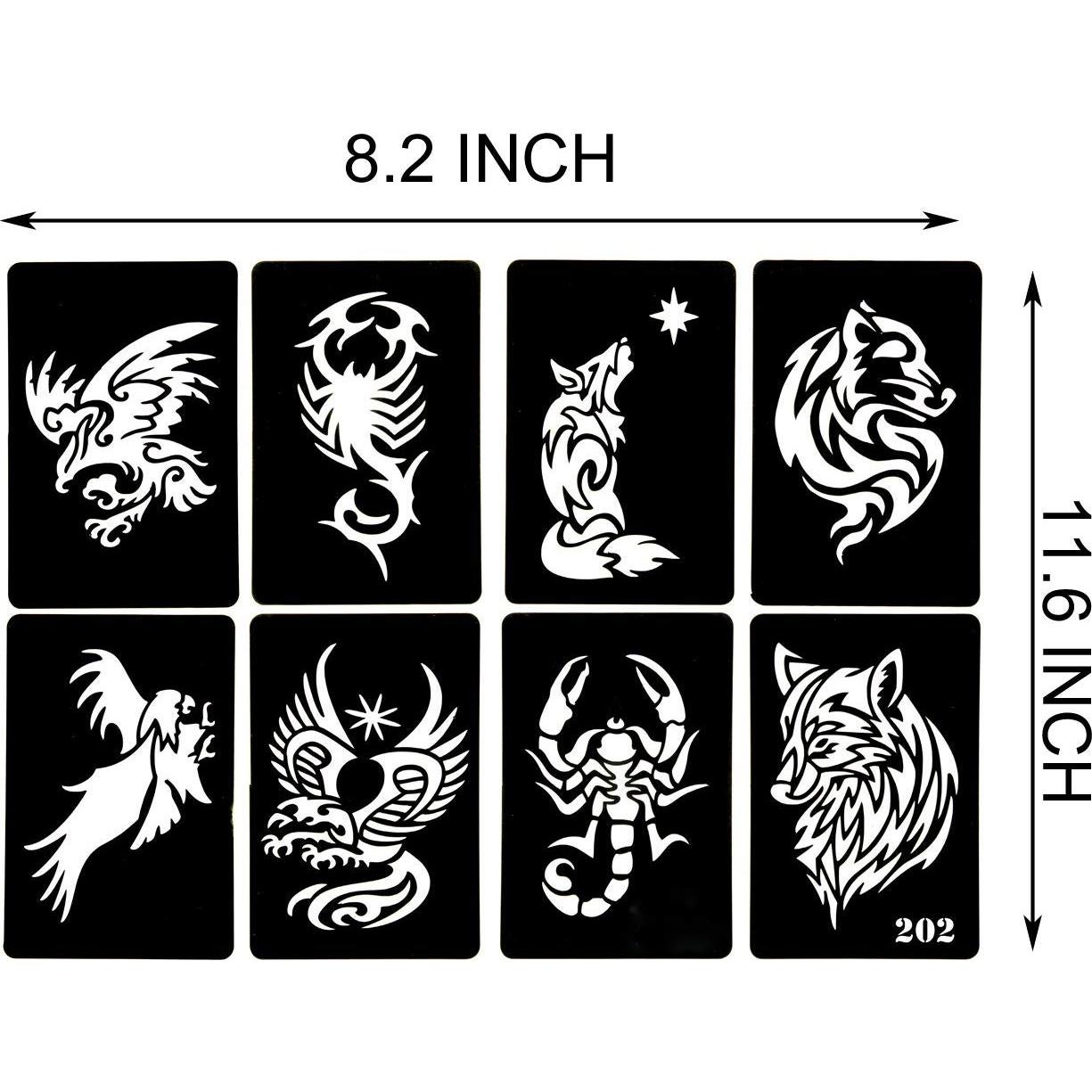 4 Plantillas de Tatuajes Temporales KOTBS A4 - 32 Patrones Animales