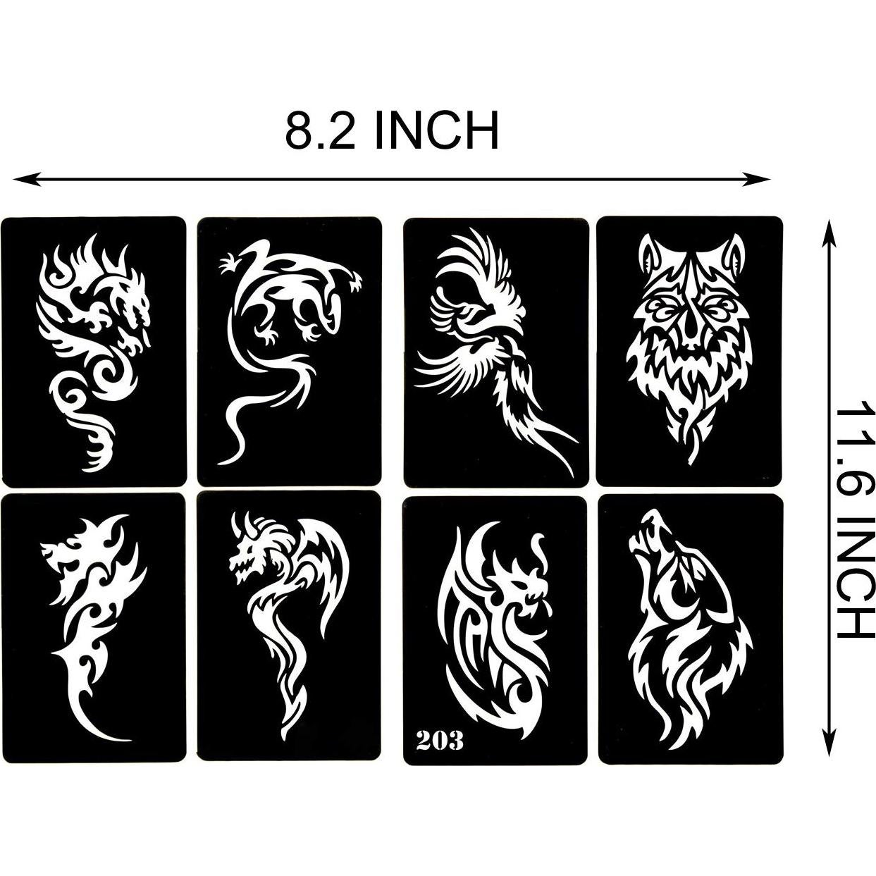 4 Plantillas de Tatuajes Temporales KOTBS A4 - 32 Patrones Animales