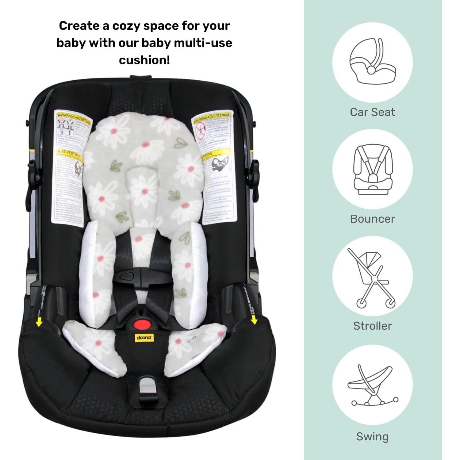 Cojín para Asiento de Auto Bebé NAP Floral Suave y Lavable