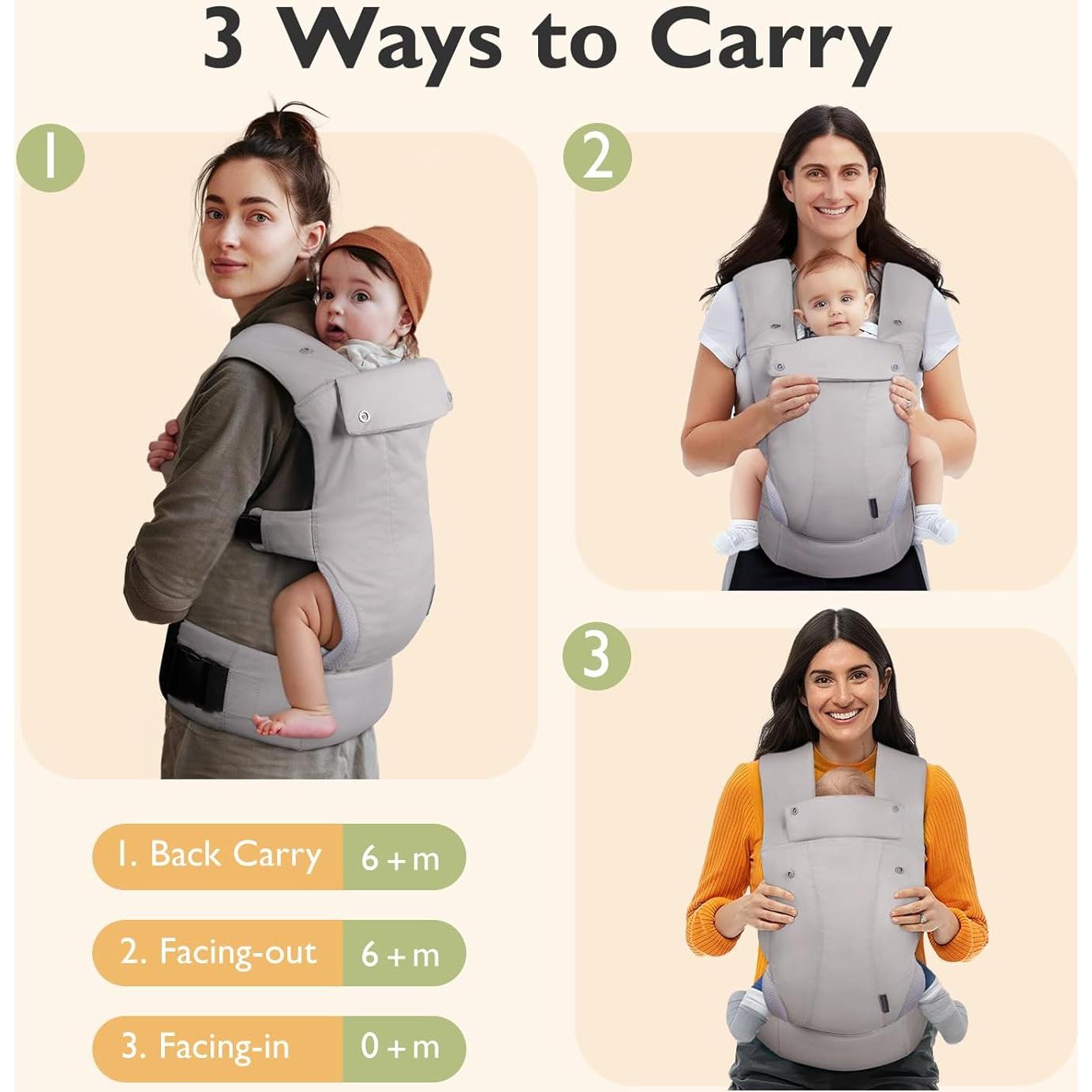 Portabebés ergonómico Mommore gris para recién nacidos y niños