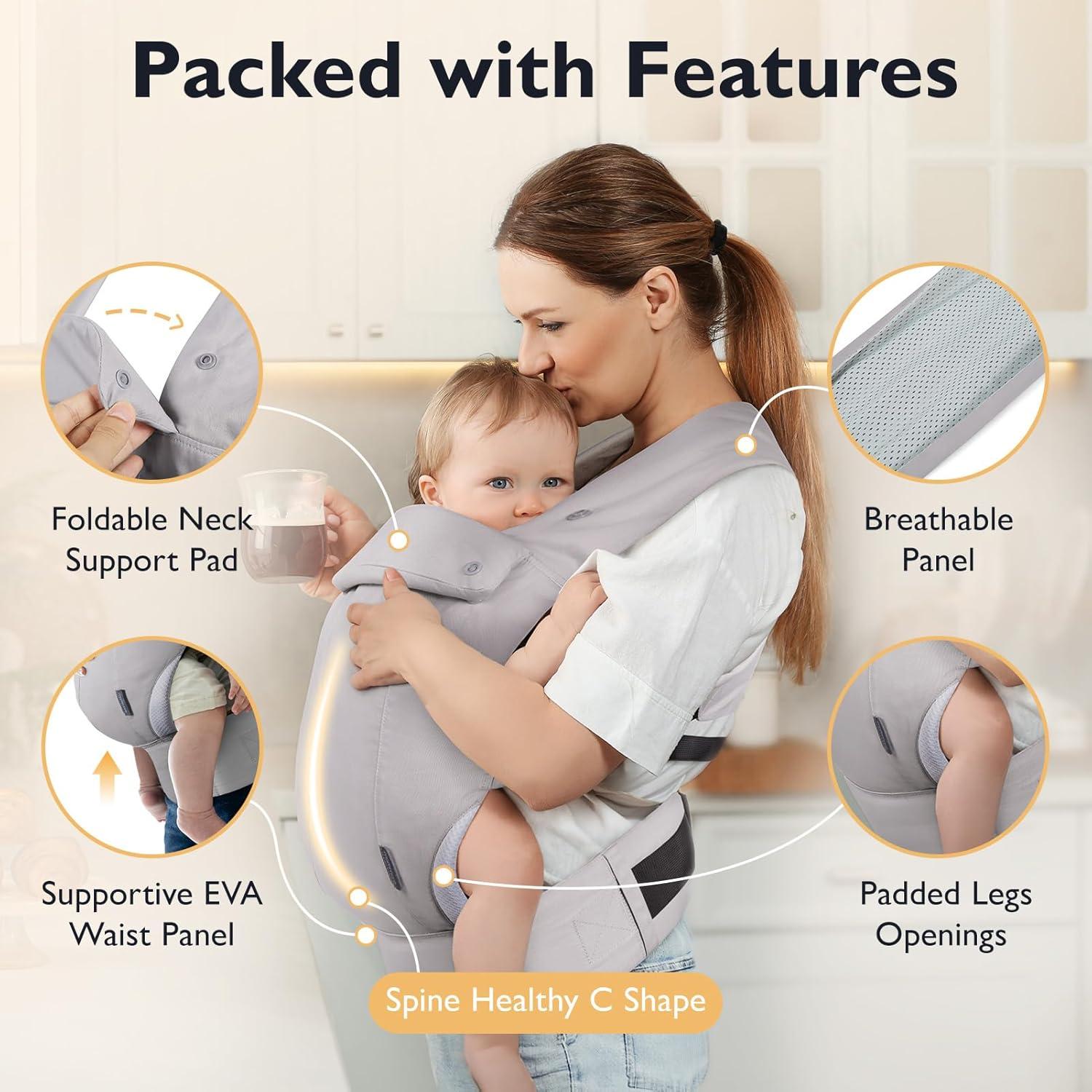 Portabebés ergonómico Mommore gris para recién nacidos y niños