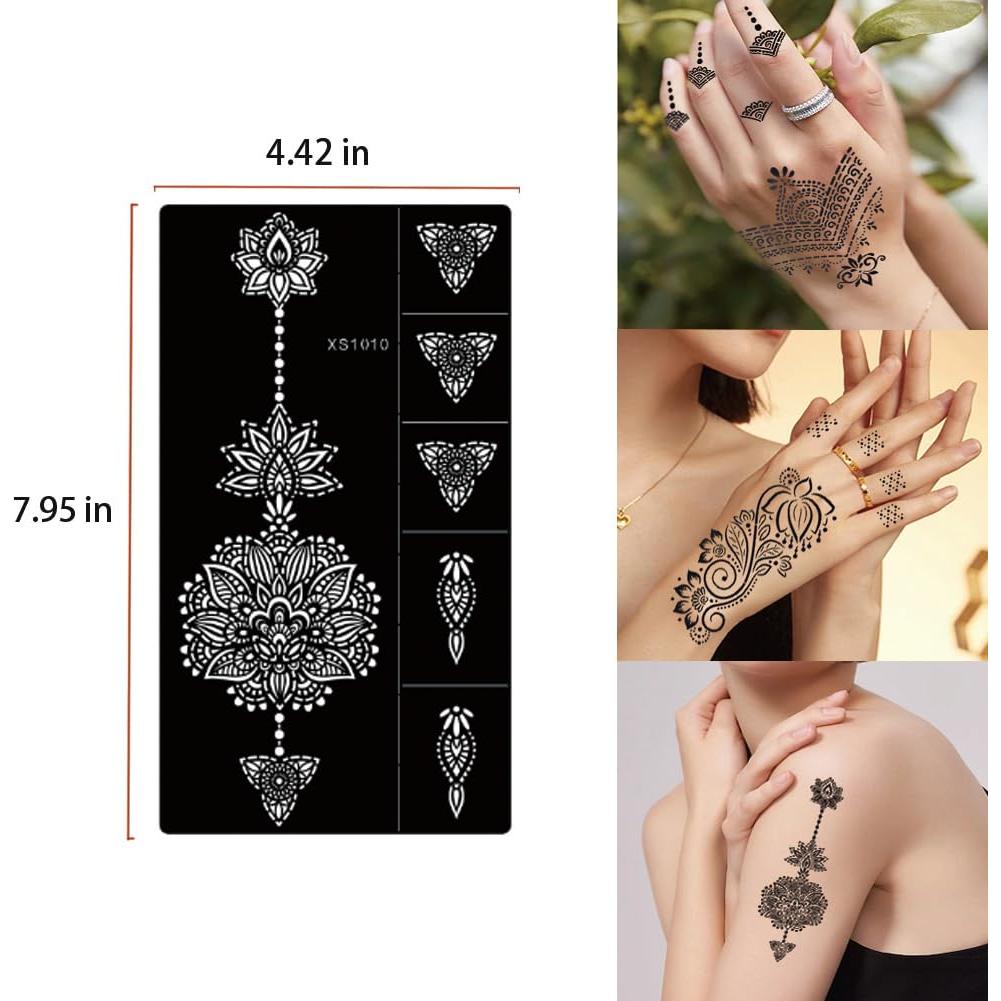 Kit de 16 Hojas de Tatuajes Temporales XMASIR - Plantillas Reutilizables de Henna