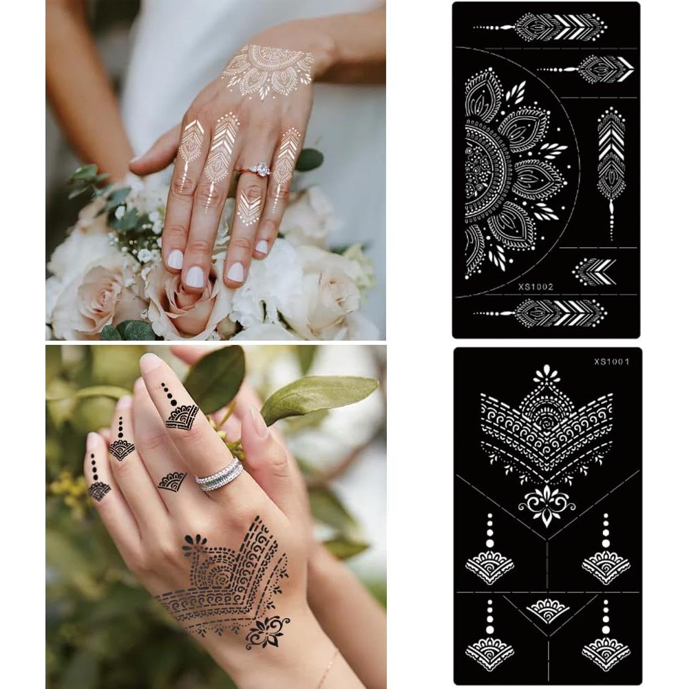 Kit de 16 Hojas de Tatuajes Temporales XMASIR - Plantillas Reutilizables de Henna