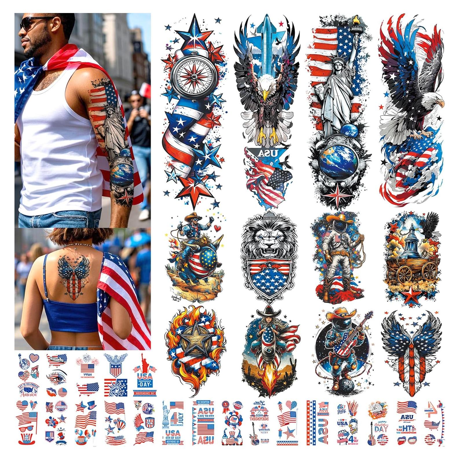 Tatuajes Temporales Patrióticos VERKSTAD 32 Hojas 4 de Julio