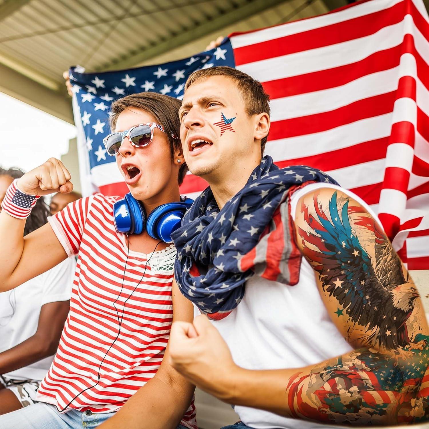 Tatuajes Temporales Patrióticos VERKSTAD 32 Hojas 4 de Julio