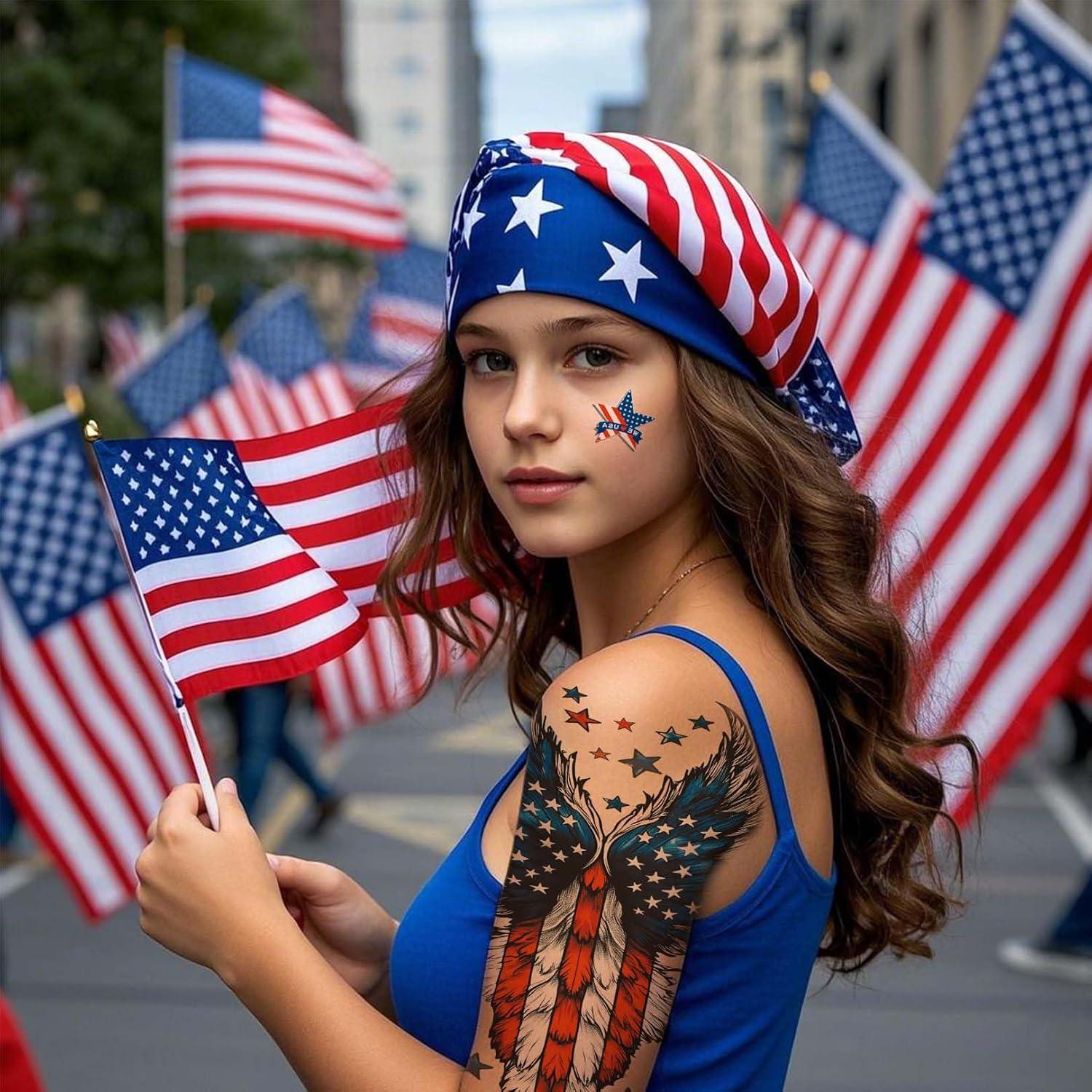 Tatuajes Temporales Patrióticos VERKSTAD 32 Hojas 4 de Julio