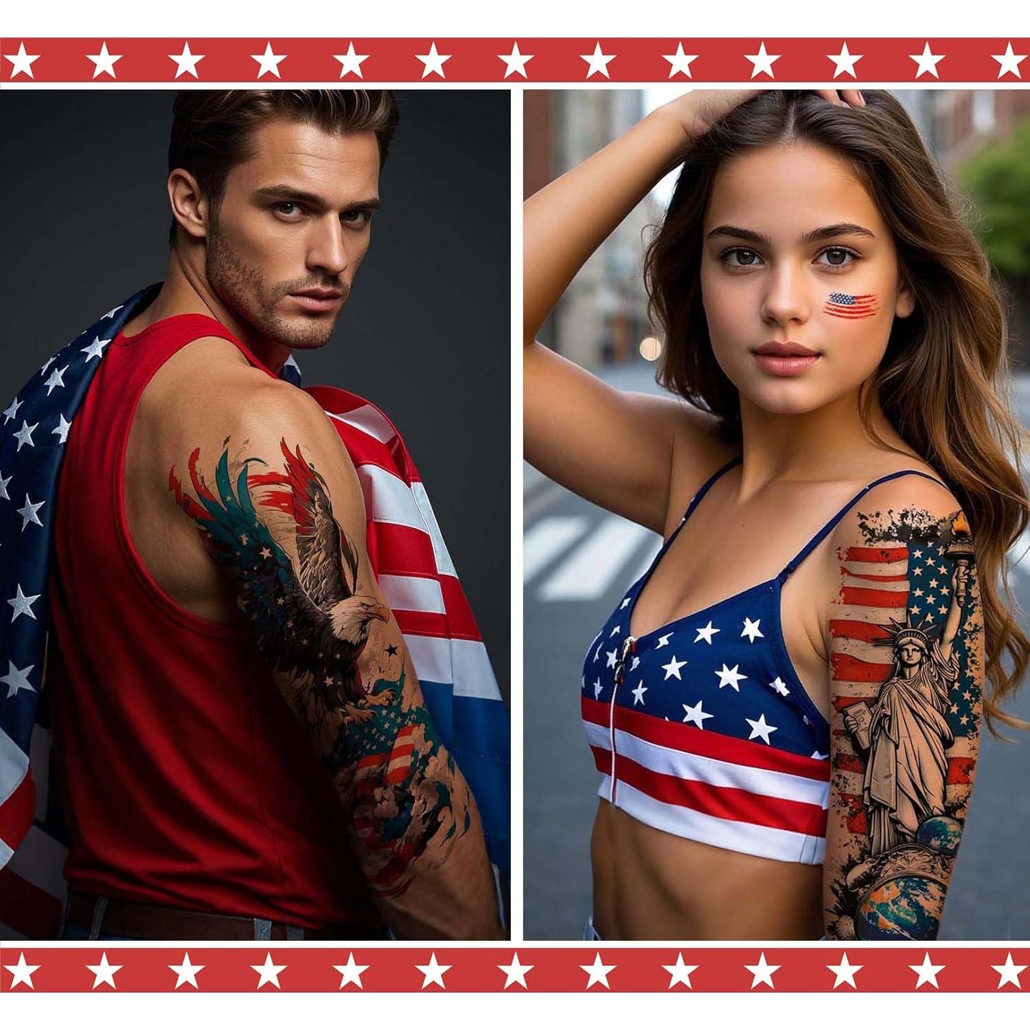 Tatuajes Temporales Patrióticos VERKSTAD 32 Hojas 4 de Julio