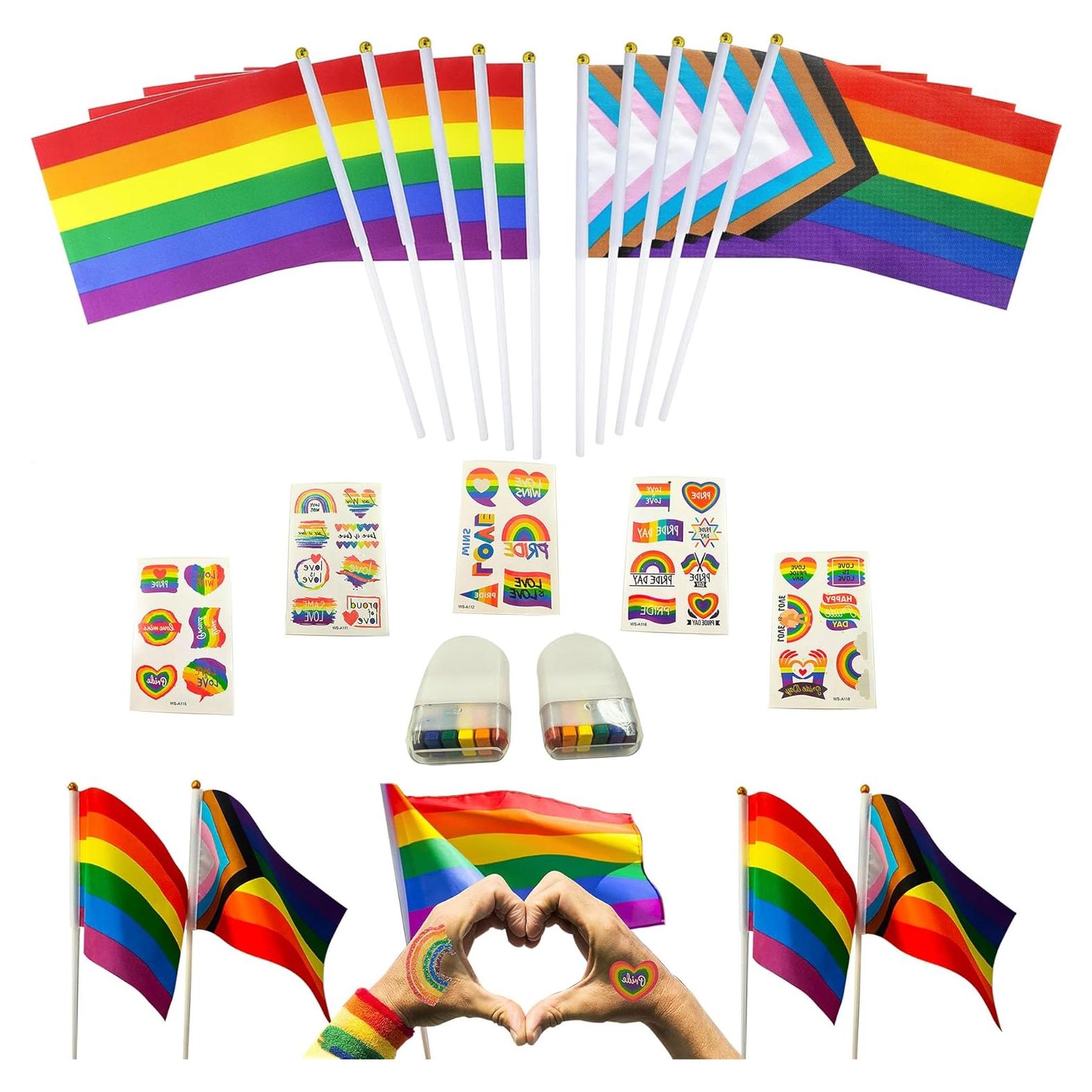 Paquete de Accesorios del Orgullo 27 Piezas Moim - Banderas, Tatuajes y Sellos