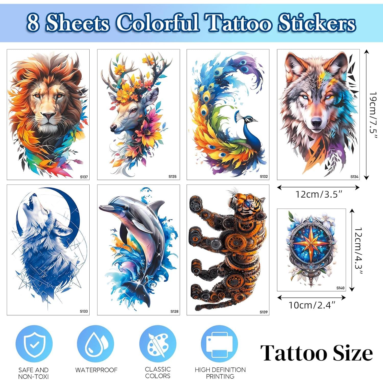 Tatuajes Temporales Acuarela 8 Hojas VERKSTAD Impermeables