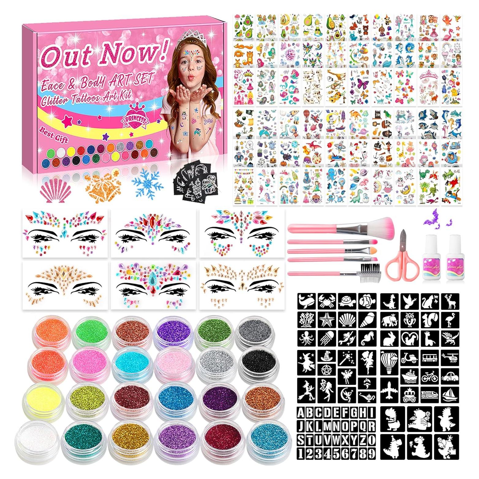 Kit de Tatuajes de Brillo XiQiDianr - 24 Colores, 60 Calcomanías