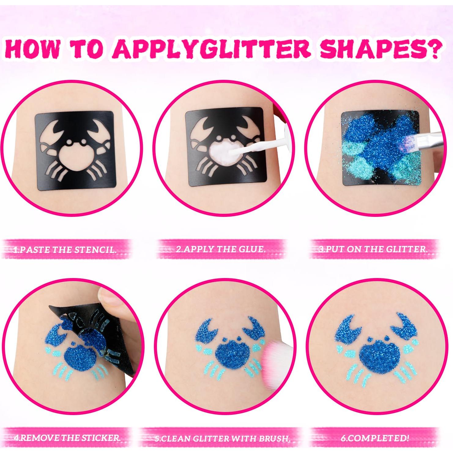 Kit de Tatuajes de Brillo XiQiDianr - 24 Colores, 60 Calcomanías