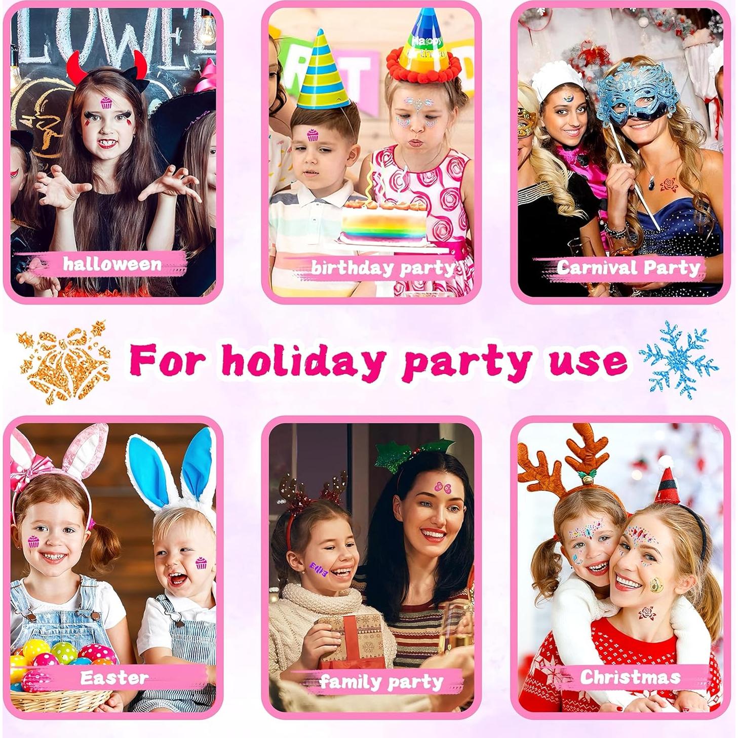 Kit de Tatuajes de Brillo XiQiDianr - 24 Colores, 60 Calcomanías