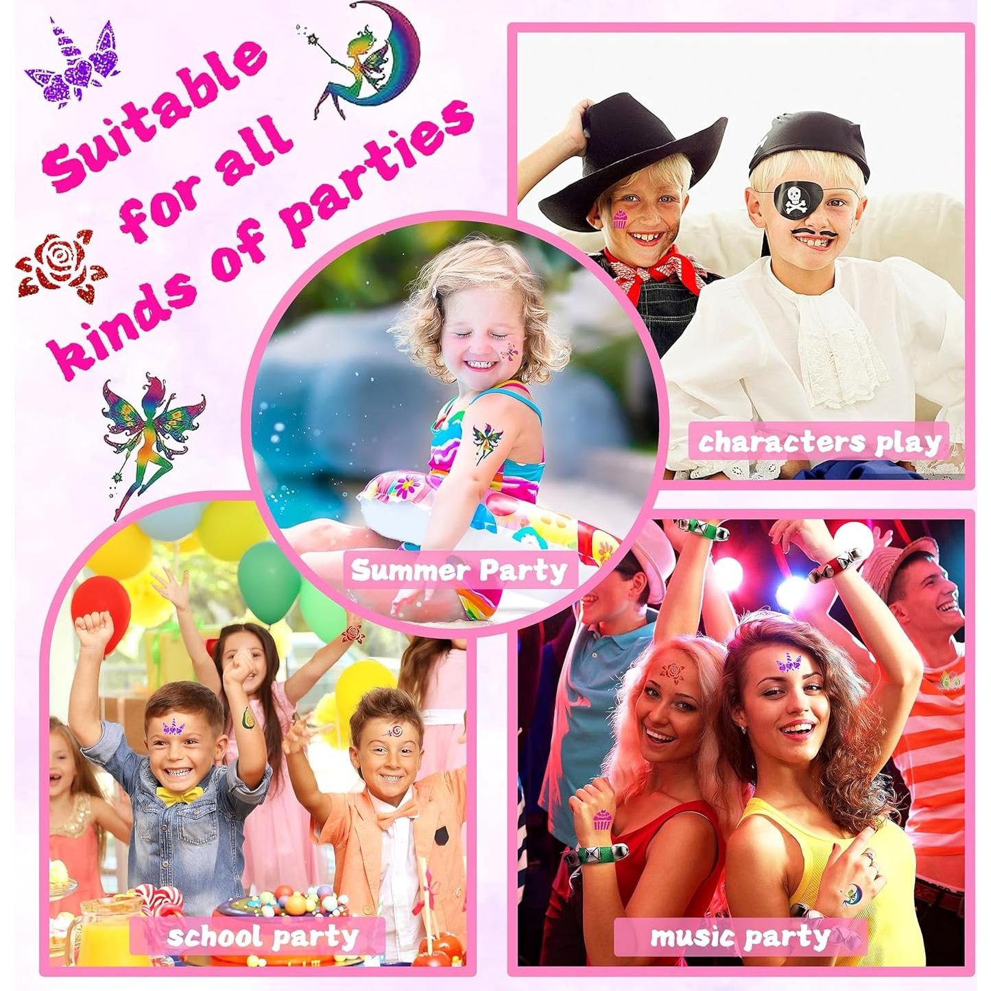 Kit de Tatuajes de Brillo XiQiDianr - 24 Colores, 60 Calcomanías