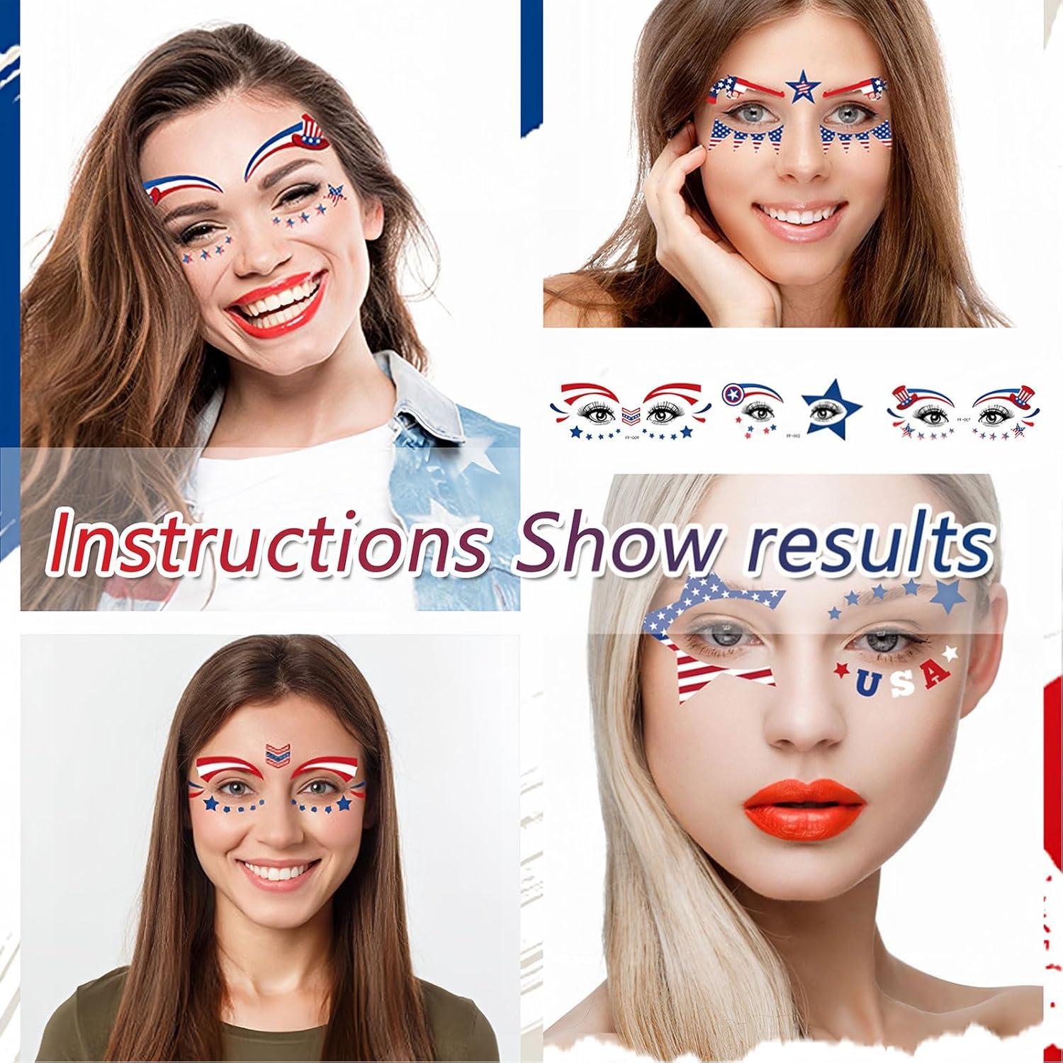 10 Hojas Tatuajes Temporales Patrióticos HIFANMM 4 de Julio