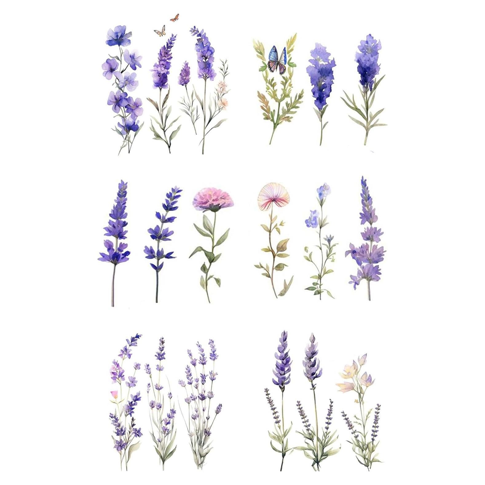 Tatuajes Temporales Flores de Lavanda Dopetattoo 6 Pcs