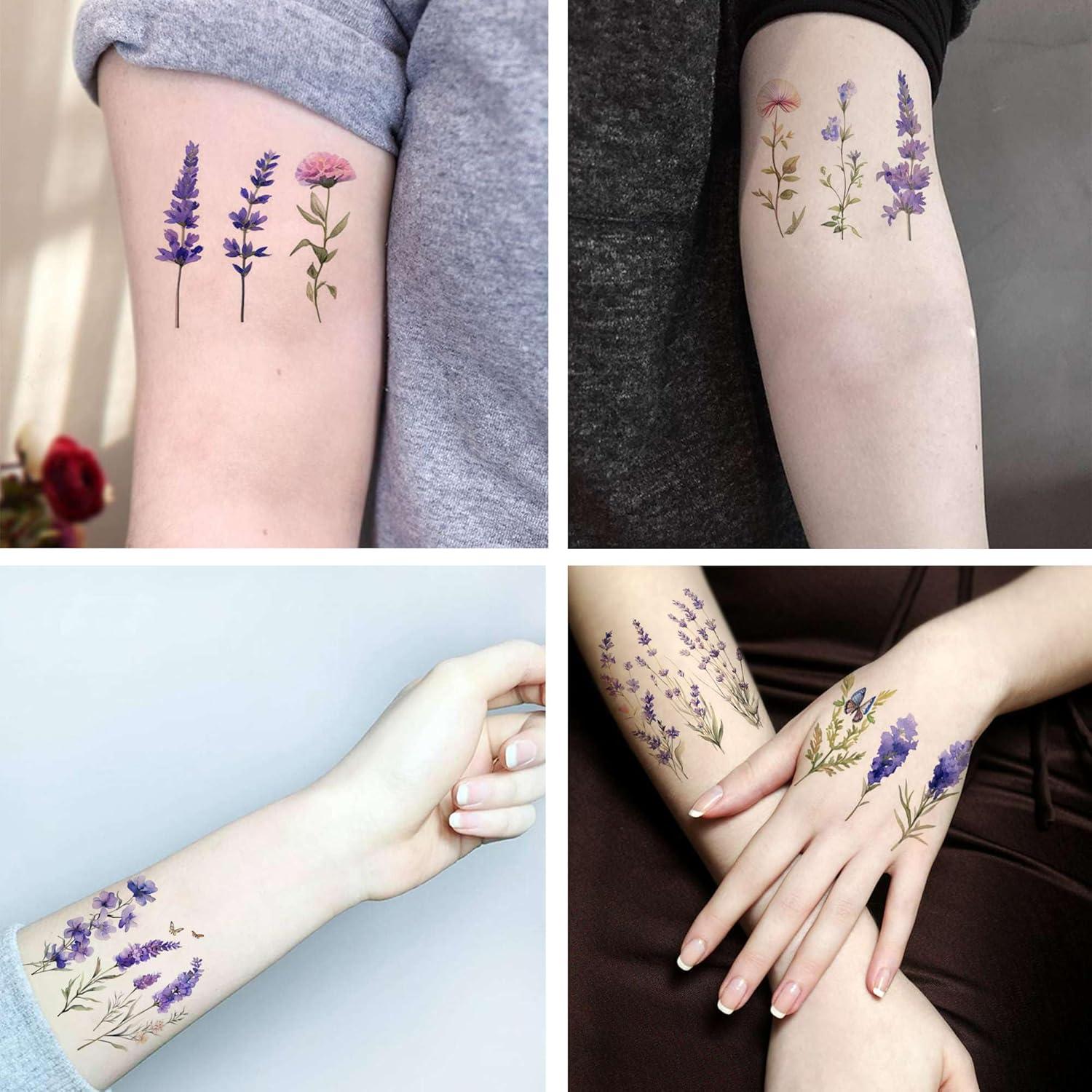 Tatuajes Temporales Flores de Lavanda Dopetattoo 6 Pcs