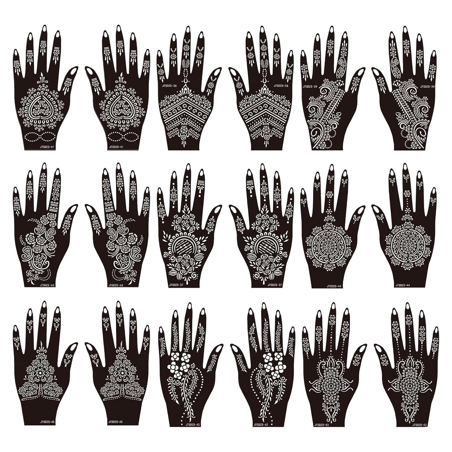 Plantillas de Tatuaje Temporal de Henna JTSDZS - 18 Hojas