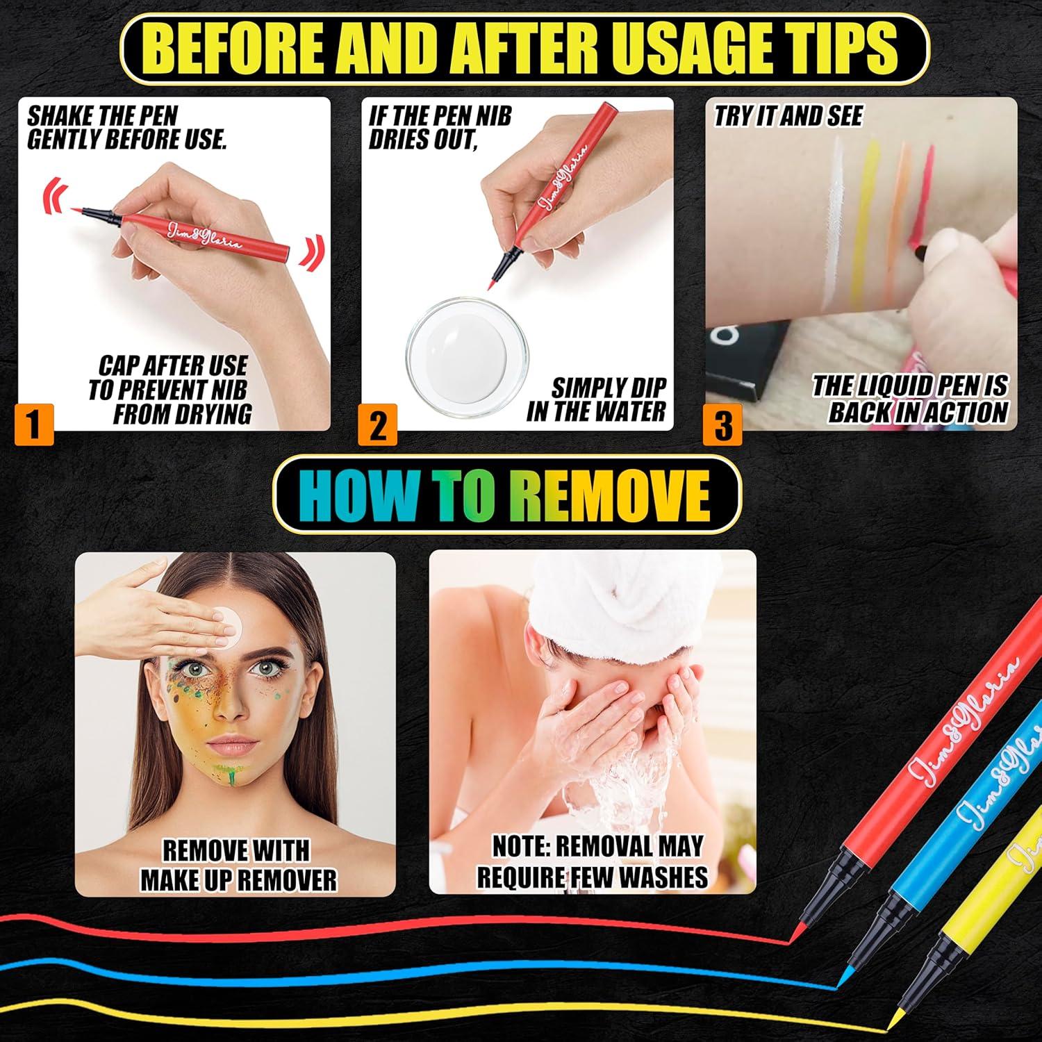 Bolígrafo de Tatuaje Temporal Resistente al Agua Jim&Gloria - 12 Colores