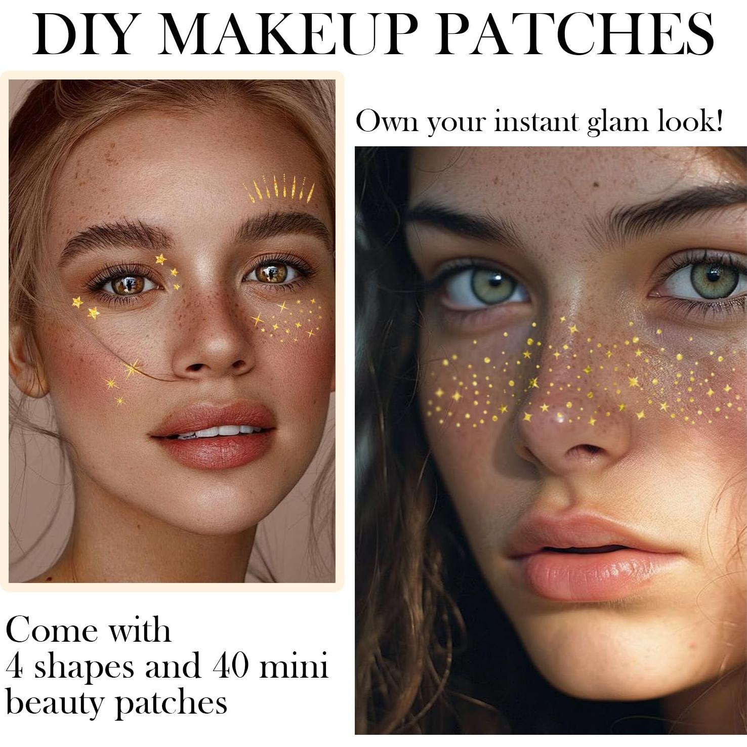 20 Parches de Maquillaje Facial Dorados LADDYFOX - Brillantes Impermeables