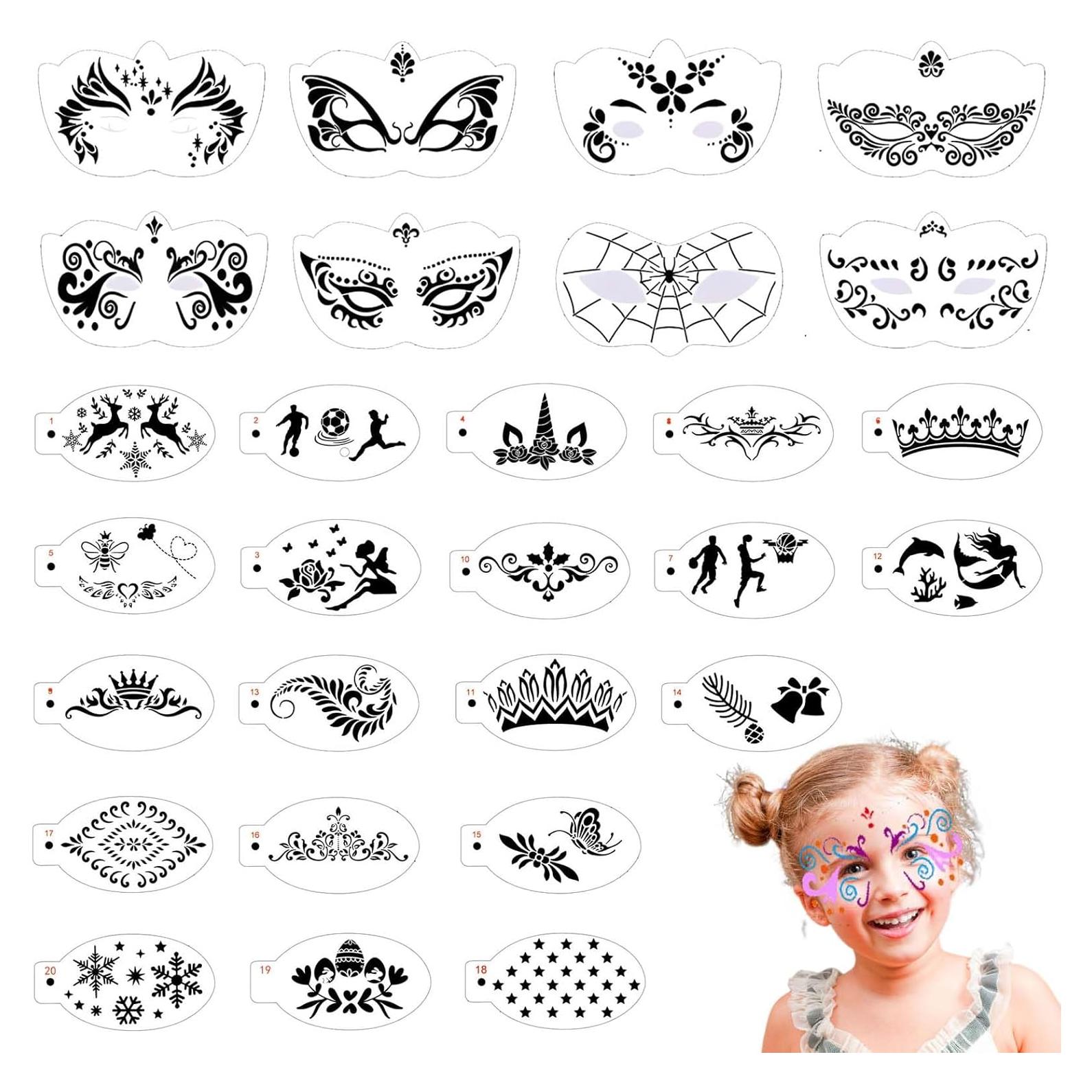 Kit de 28 Plantillas de Pintura Facial Reutilizables Twpribarn