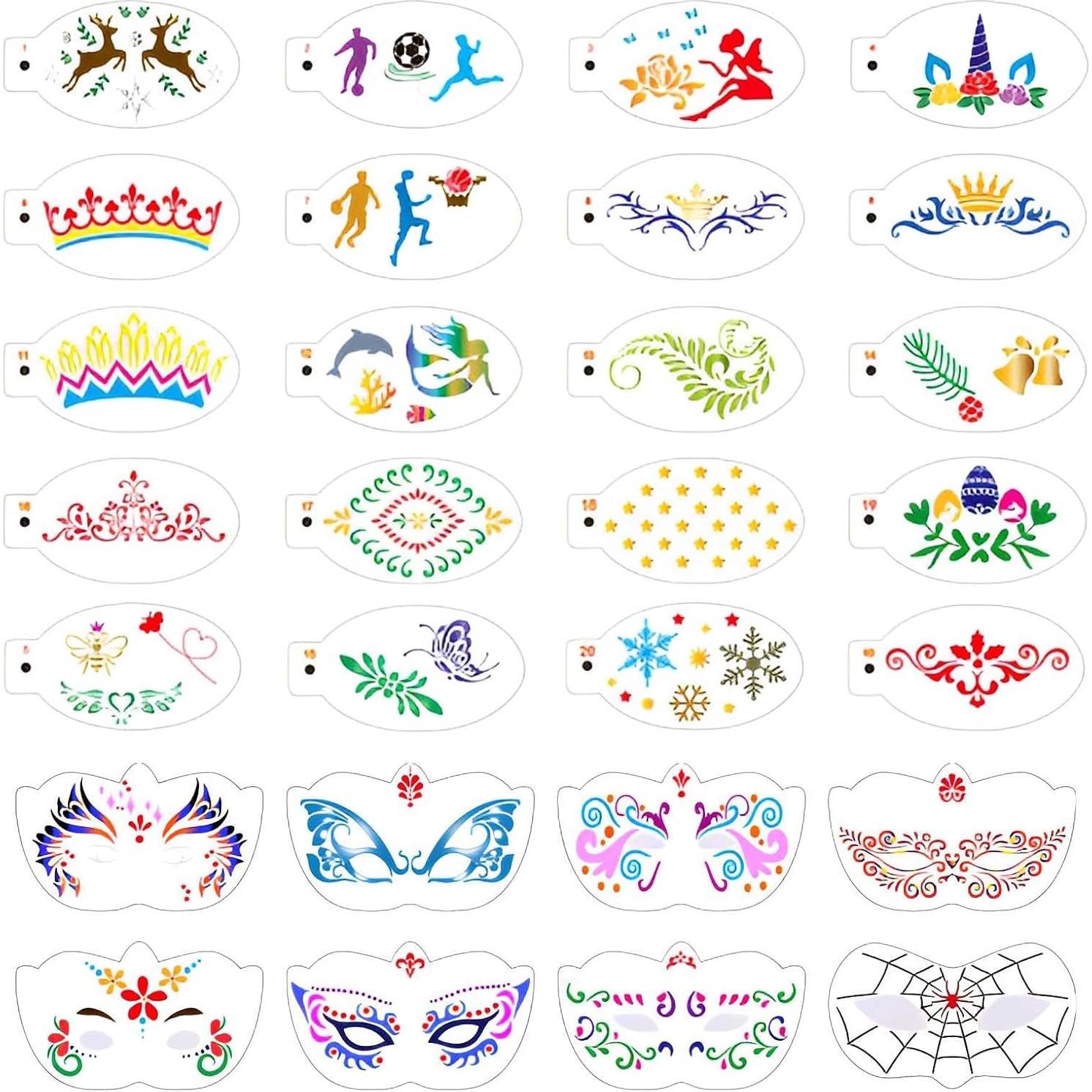 Kit de 28 Plantillas de Pintura Facial Reutilizables Twpribarn