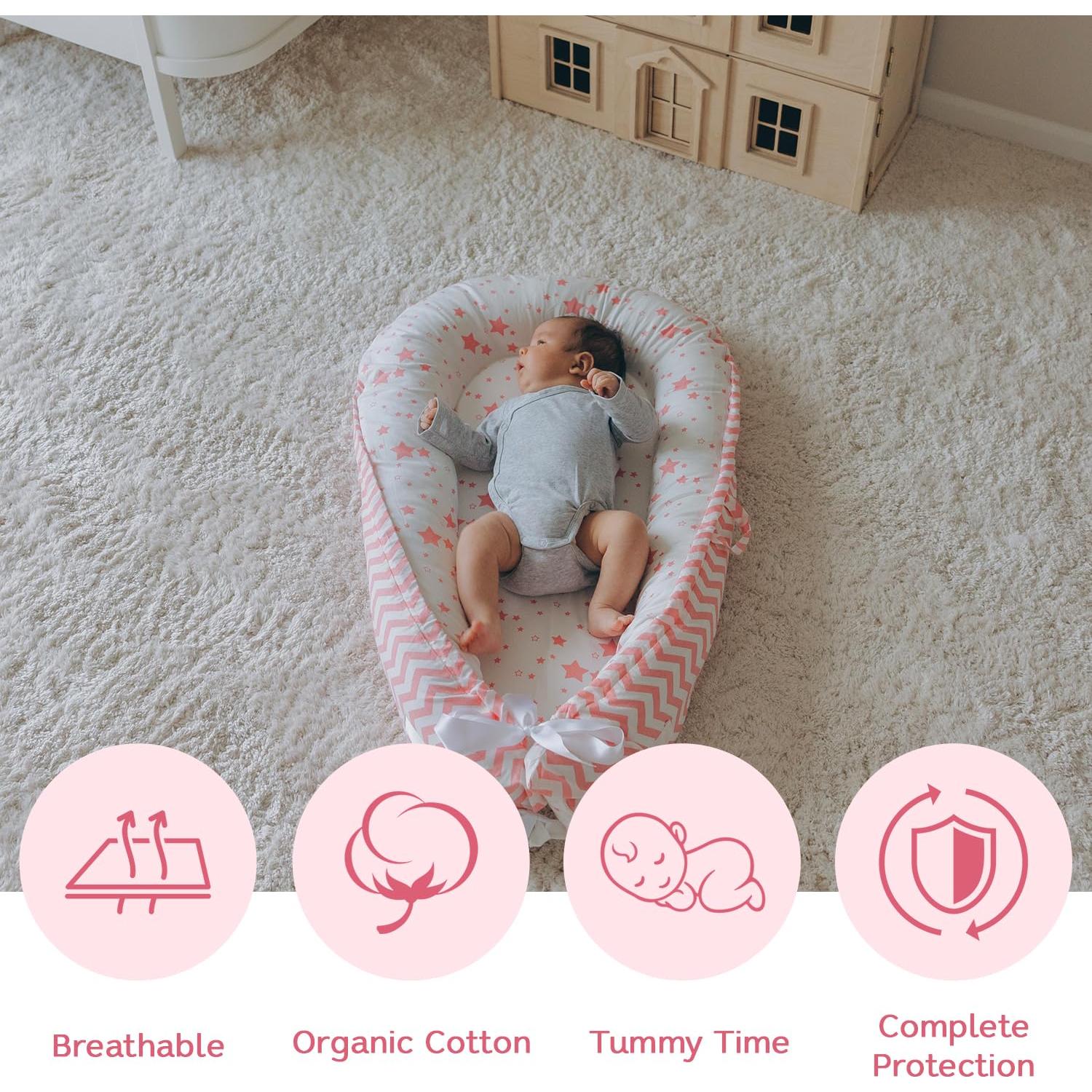 Cojín Reversible para Bebé Aila+Aiden Algodón Orgánico Rosa